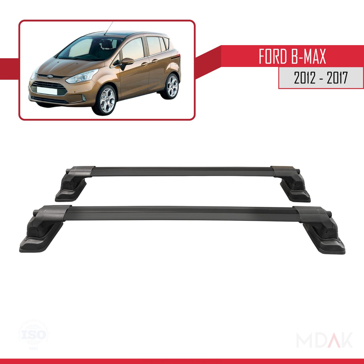 Ford B-Max (B232) 2012-2017 Arası ile Uyumlu ACE-3 Ara Atkı Tavan Barı Siyah 2 Adet - Görsel 4