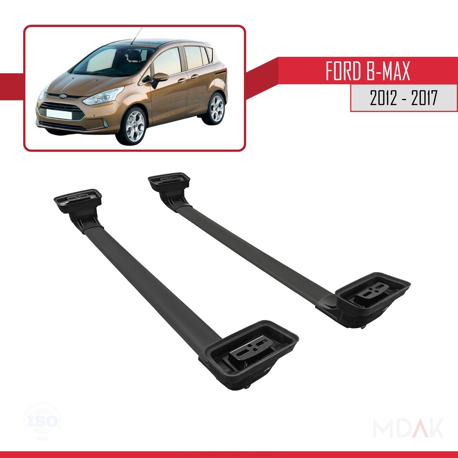 Ford B-Max (B232) 2012-2017 Arası ile Uyumlu ACE-3 Ara Atkı Tavan Barı Siyah 2 Adet - Görsel 5