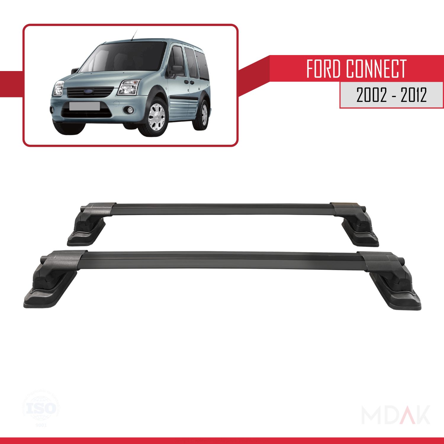 Ford Connect 2002-2012 Arası ile Uyumlu ACE-3 Ara Atkı Tavan Barı Siyah 2 Adet - Görsel 4