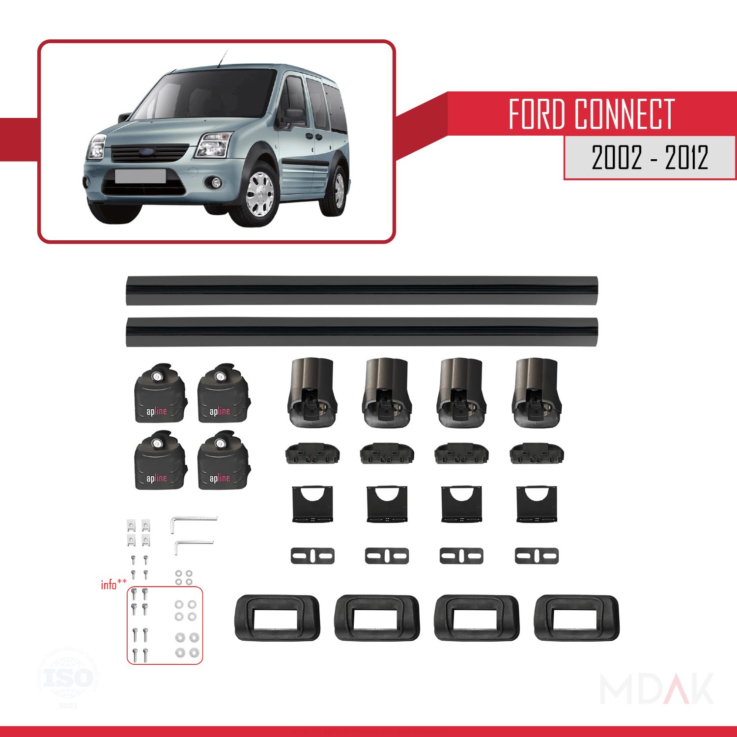 Ford Connect 2002-2012 Arası ile Uyumlu ACE-3 Ara Atkı Tavan Barı Siyah 2 Adet - Görsel 6
