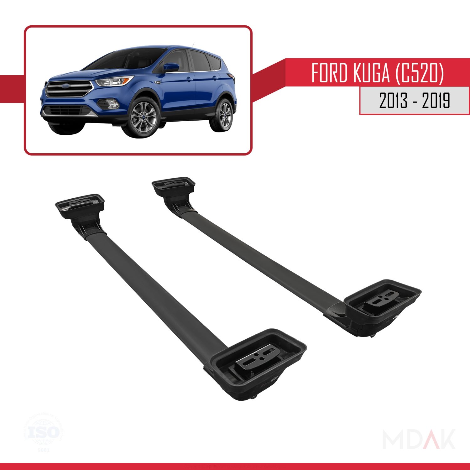Ford Kuga (C520) 2013-2019 Arası ile Uyumlu ACE-3 Ara Atkı Tavan Barı Siyah 2 Adet - Görsel 5