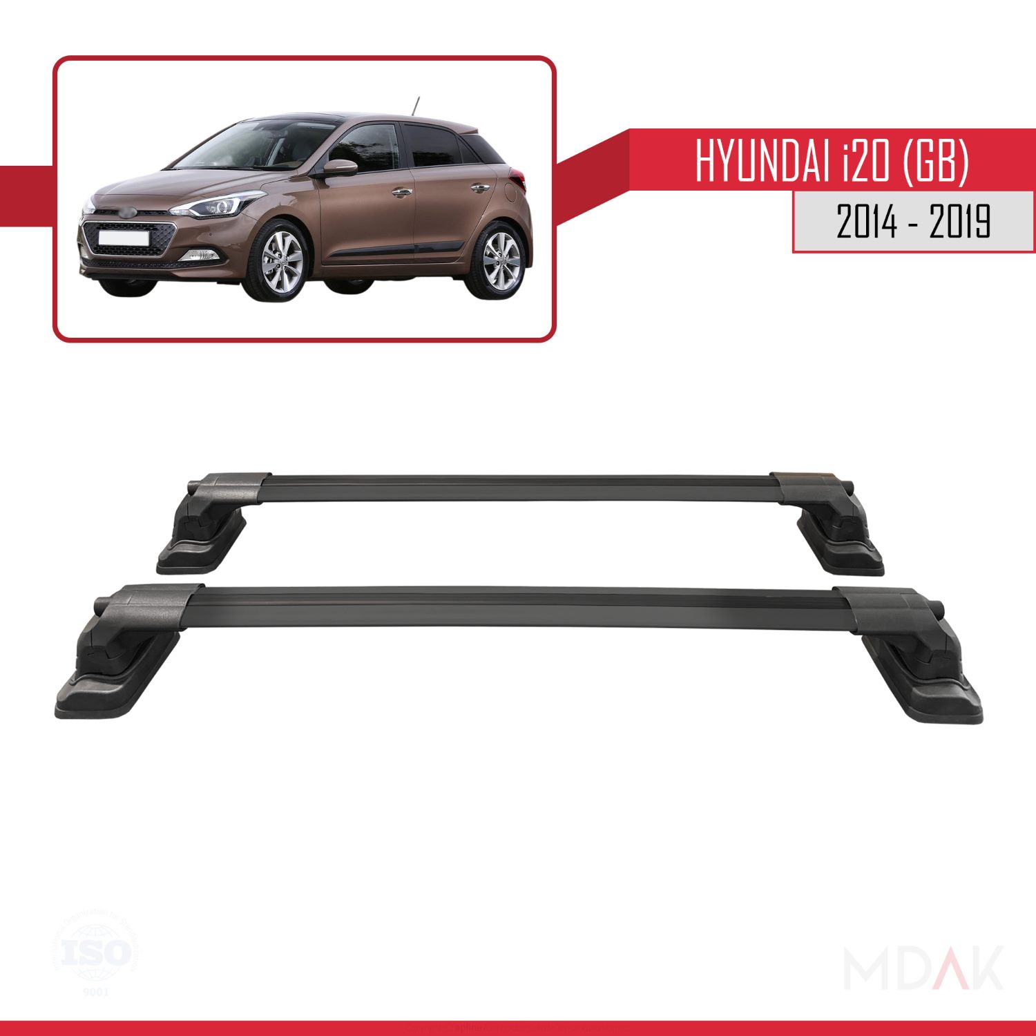 Hyundai i20 (GB) 2014-2019 Arası ile Uyumlu ACE-3 Ara Atkı Tavan Barı Siyah 2 Adet - Görsel 5