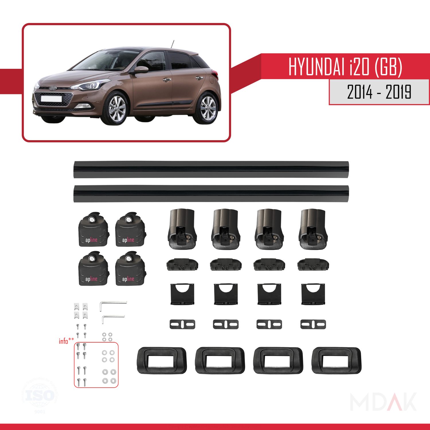 Hyundai i20 (GB) 2014-2019 Arası ile Uyumlu ACE-3 Ara Atkı Tavan Barı Siyah 2 Adet - Görsel 7