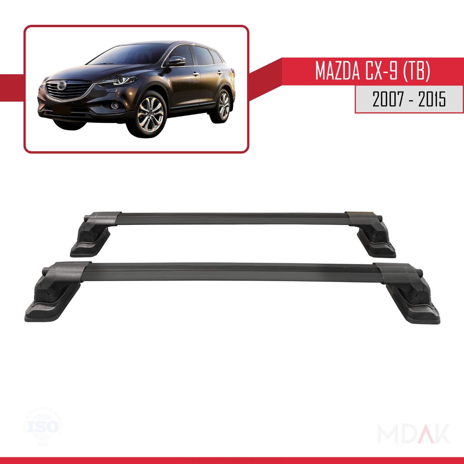 Mazda CX-9 (TB) 2007-2015 Arası ile Uyumlu ACE-3 Ara Atkı Tavan Barı Siyah 2 Adet - Görsel 4
