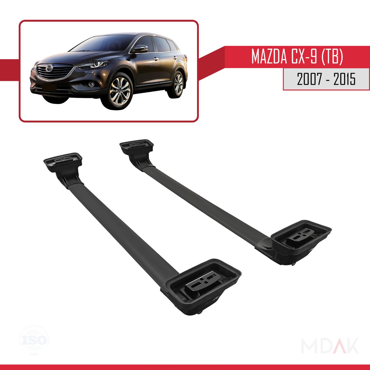 Mazda CX-9 (TB) 2007-2015 Arası ile Uyumlu ACE-3 Ara Atkı Tavan Barı Siyah 2 Adet - Görsel 5