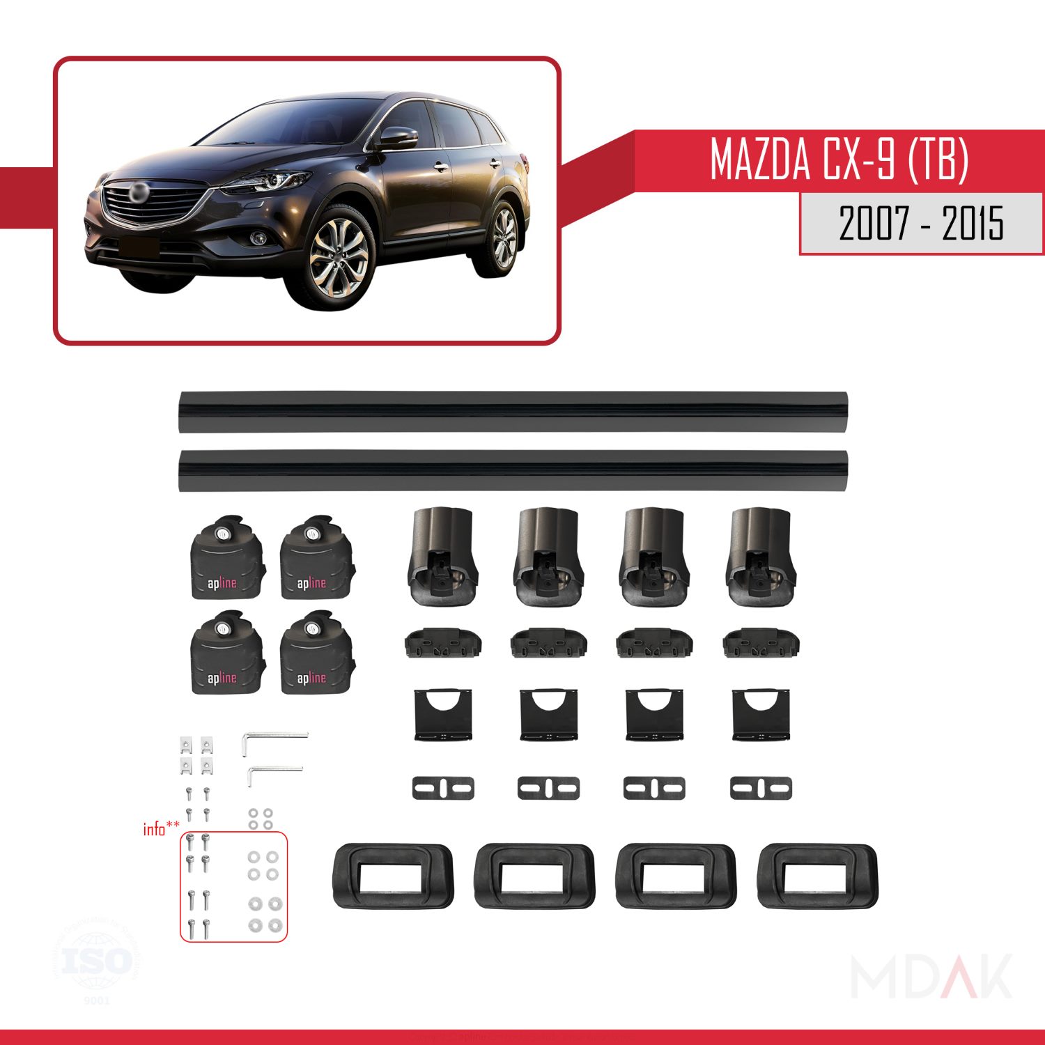 Mazda CX-9 (TB) 2007-2015 Arası ile Uyumlu ACE-3 Ara Atkı Tavan Barı Siyah 2 Adet - Görsel 6
