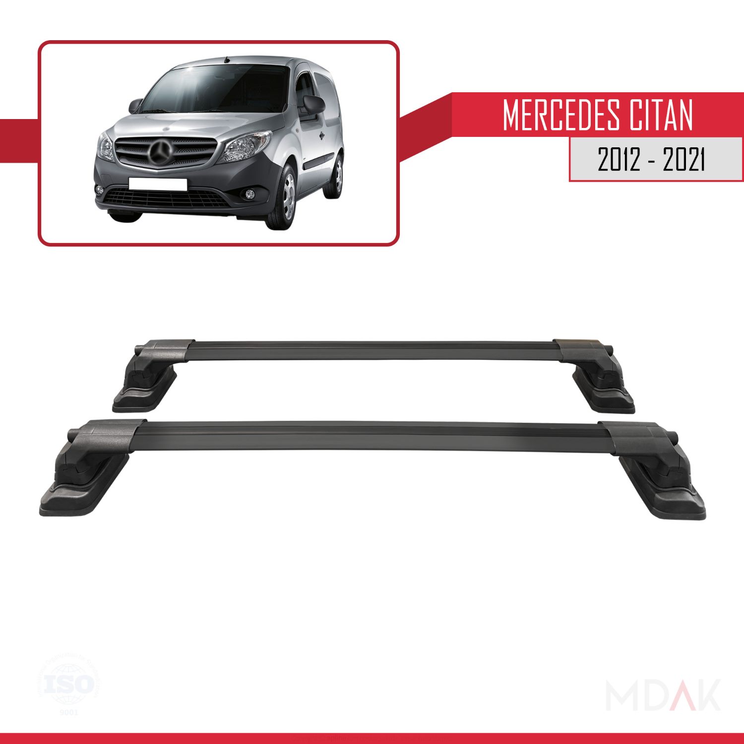 Mercedes Benz Citan 2012-2021 Arası ile Uyumlu ACE-3 Ara Atkı Tavan Barı Siyah 2 Adet - Görsel 4