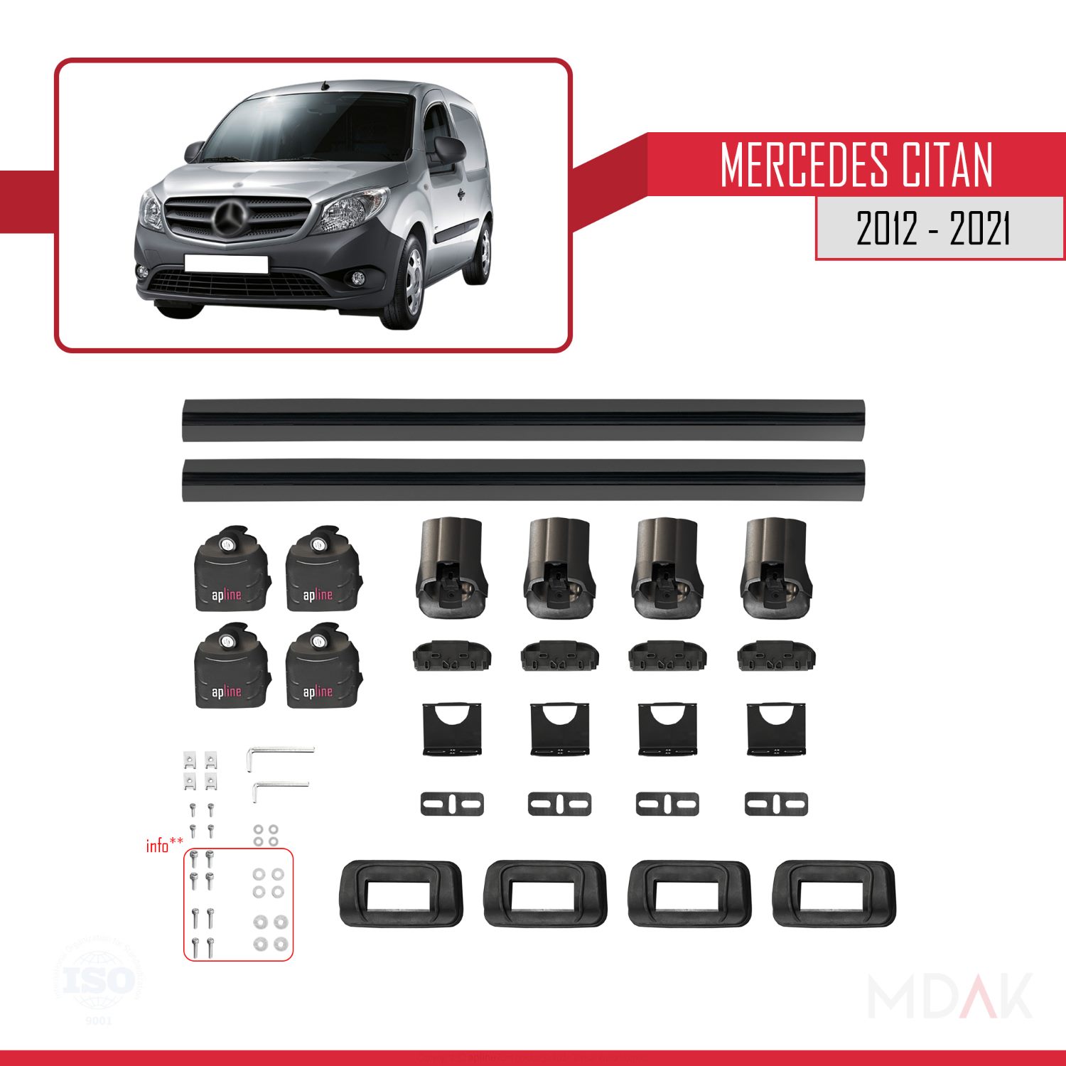 Mercedes Benz Citan 2012-2021 Arası ile Uyumlu ACE-3 Ara Atkı Tavan Barı Siyah 2 Adet - Görsel 6