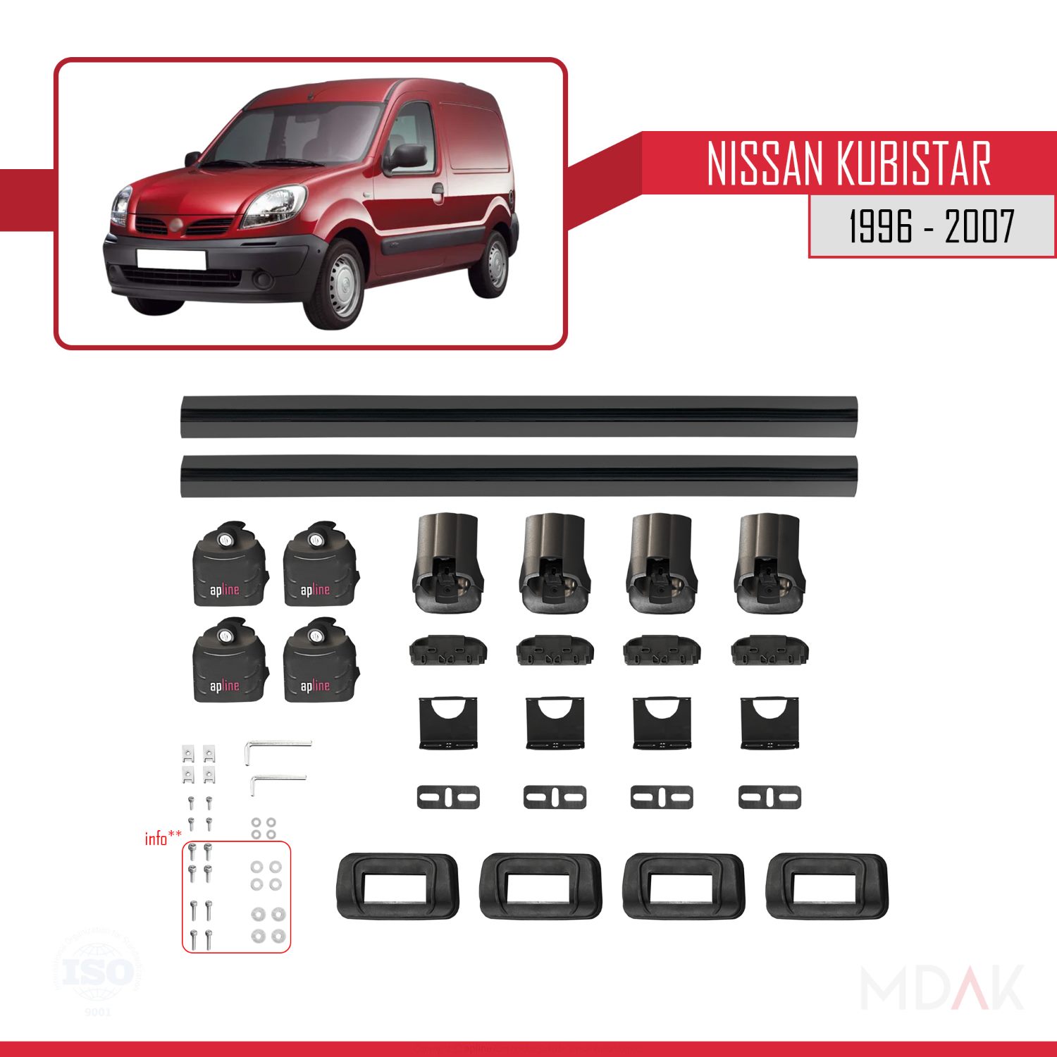 Nissan Kubistar 1996-2007 Arası ile Uyumlu ACE-3 Ara Atkı Tavan Barı Siyah 2 Adet - Görsel 6