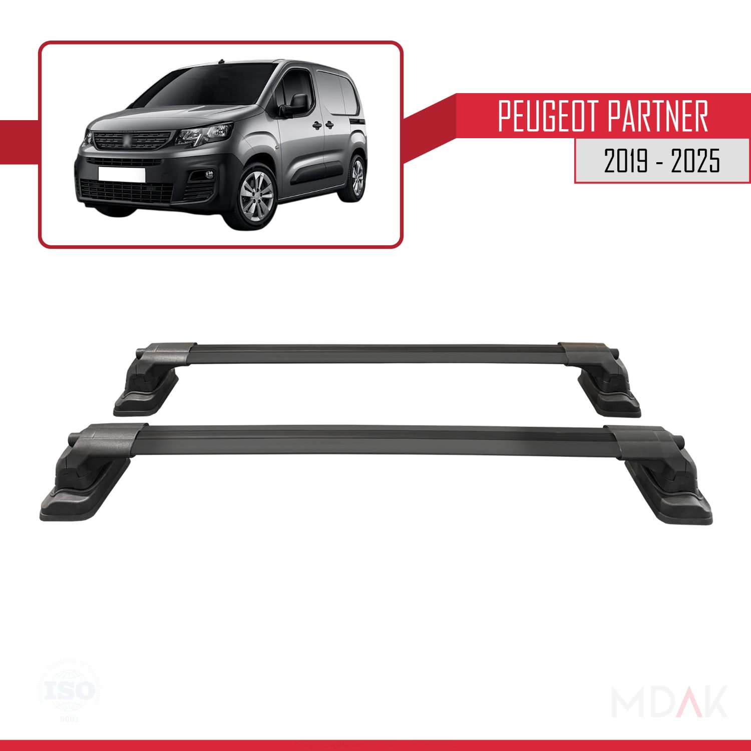 Peugeot Partner 2019-2025 Arası ile Uyumlu ACE-3 Ara Atkı Tavan Barı Siyah 2 Adet - Görsel 4