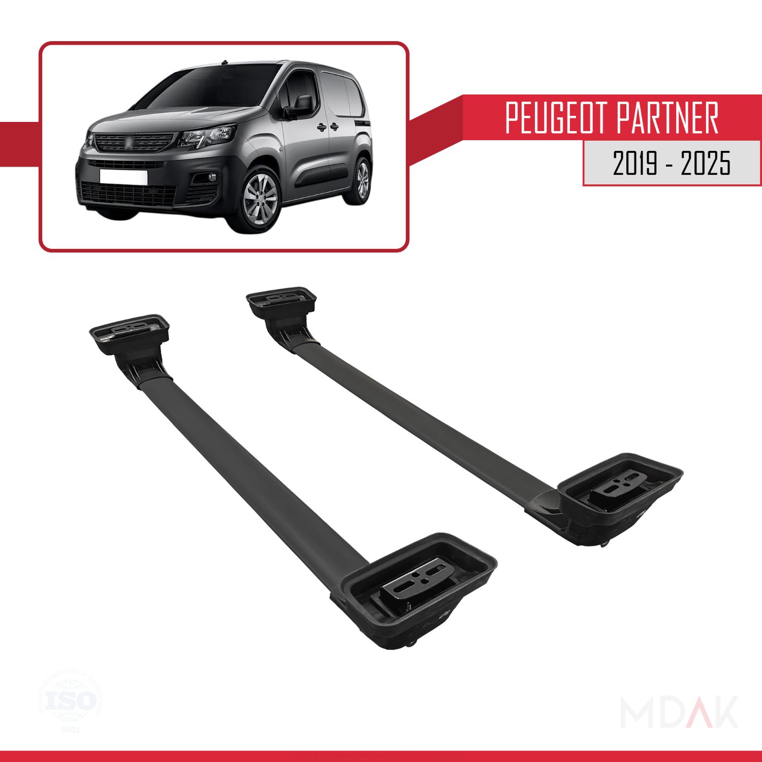 Peugeot Partner 2019-2025 Arası ile Uyumlu ACE-3 Ara Atkı Tavan Barı Siyah 2 Adet - Görsel 5