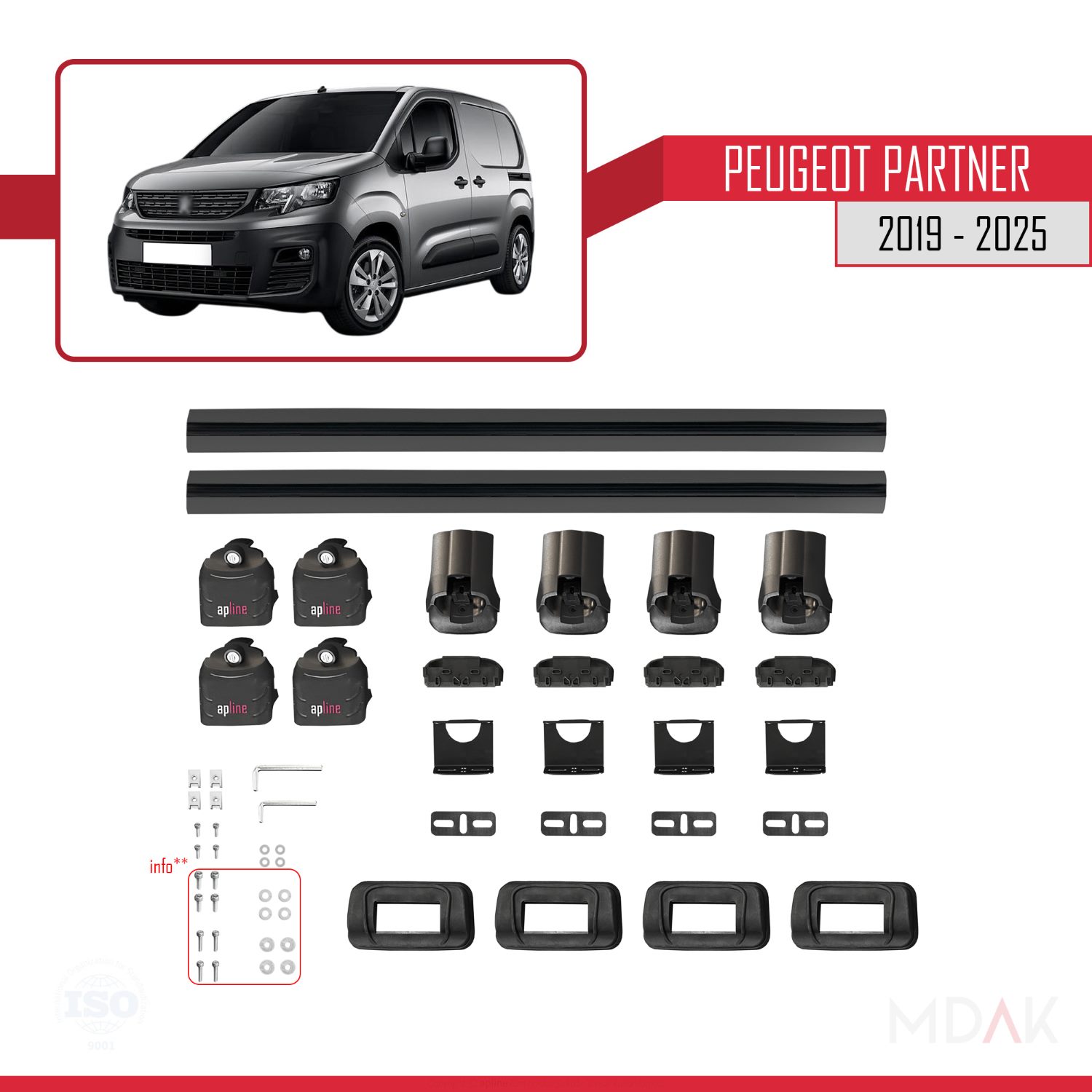 Peugeot Partner 2019-2025 Arası ile Uyumlu ACE-3 Ara Atkı Tavan Barı Siyah 2 Adet - Görsel 6