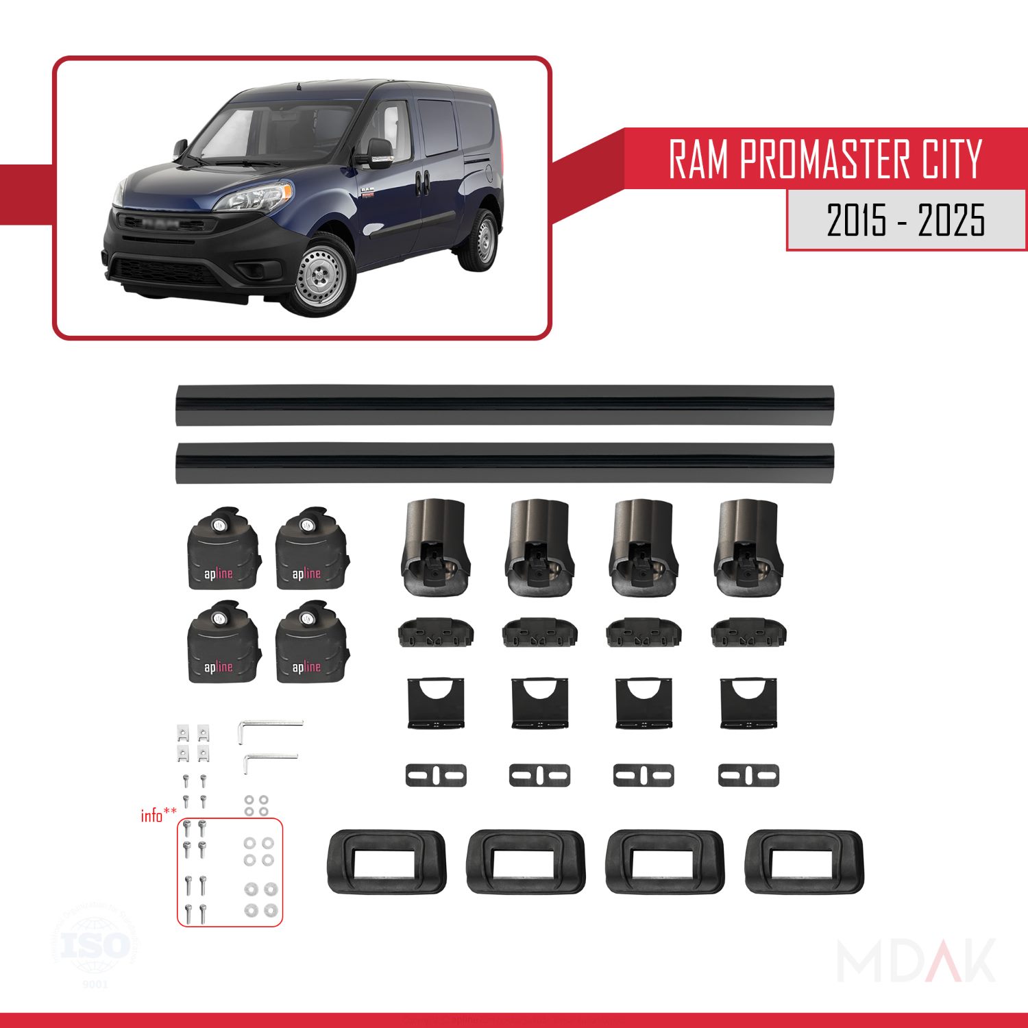 Ram Promaster City 2015-2025 Arası ile Uyumlu ACE-3 Ara Atkı Tavan Barı Siyah 2 Adet - Görsel 6
