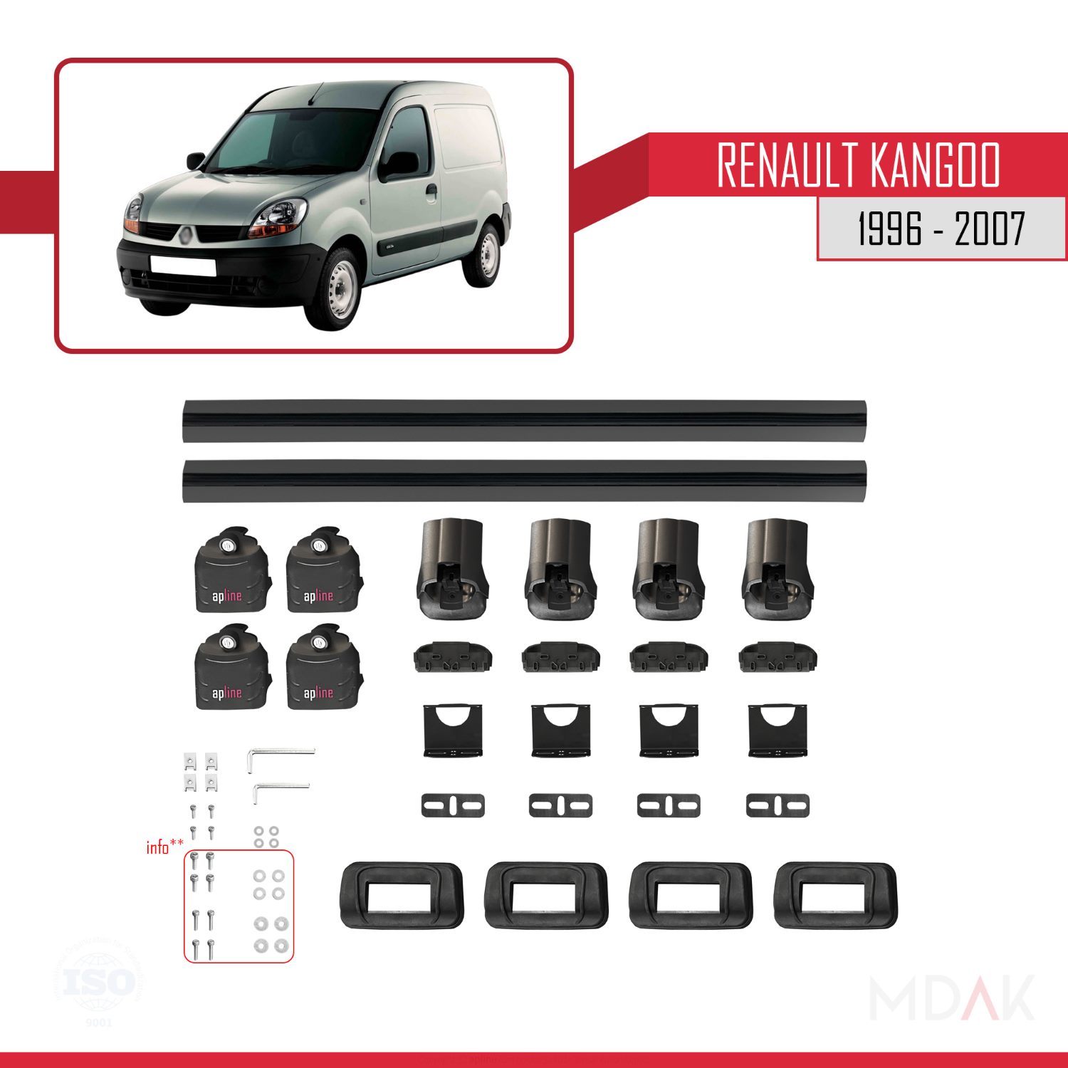 Renault Kangoo 1996-2007 Arası ile Uyumlu ACE-3 Ara Atkı Tavan Barı Siyah 2 Adet - Görsel 6