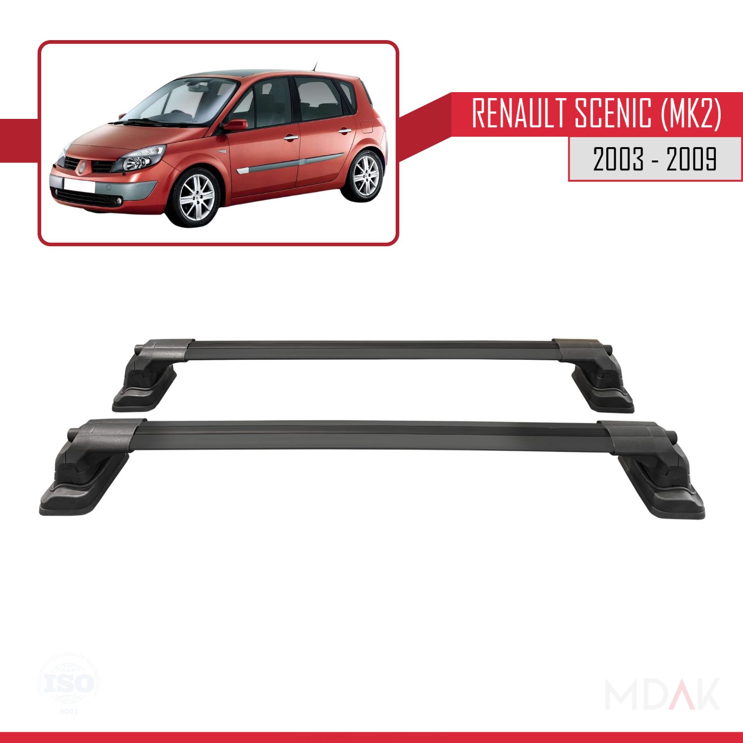 Renault Scenic (MK2) 2003-2009 Arası ile Uyumlu ACE-3 Ara Atkı Tavan Barı Siyah 2 Adet - Görsel 5