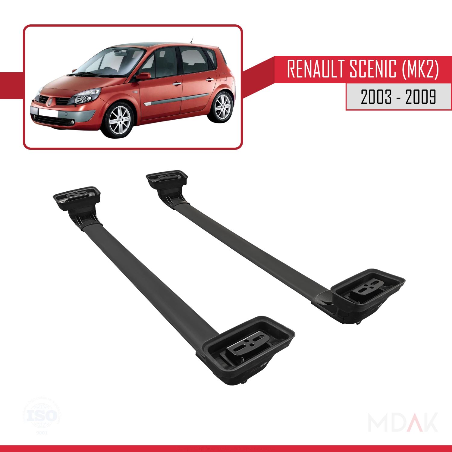 Renault Scenic (MK2) 2003-2009 Arası ile Uyumlu ACE-3 Ara Atkı Tavan Barı Siyah 2 Adet - Görsel 6
