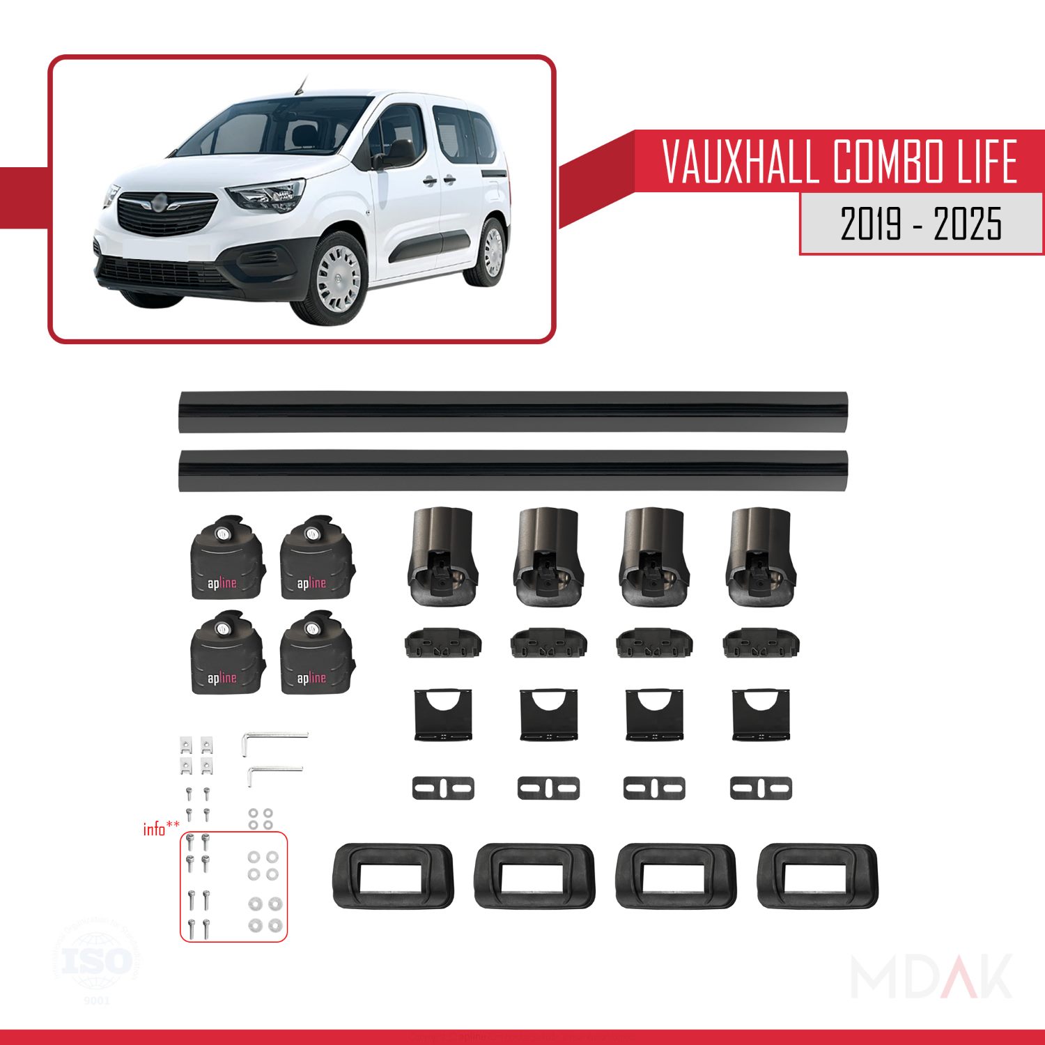 Vauxhall Combo Life 2019-2025 Arası ile Uyumlu ACE-3 Ara Atkı Tavan Barı Siyah 2 Adet - Görsel 6