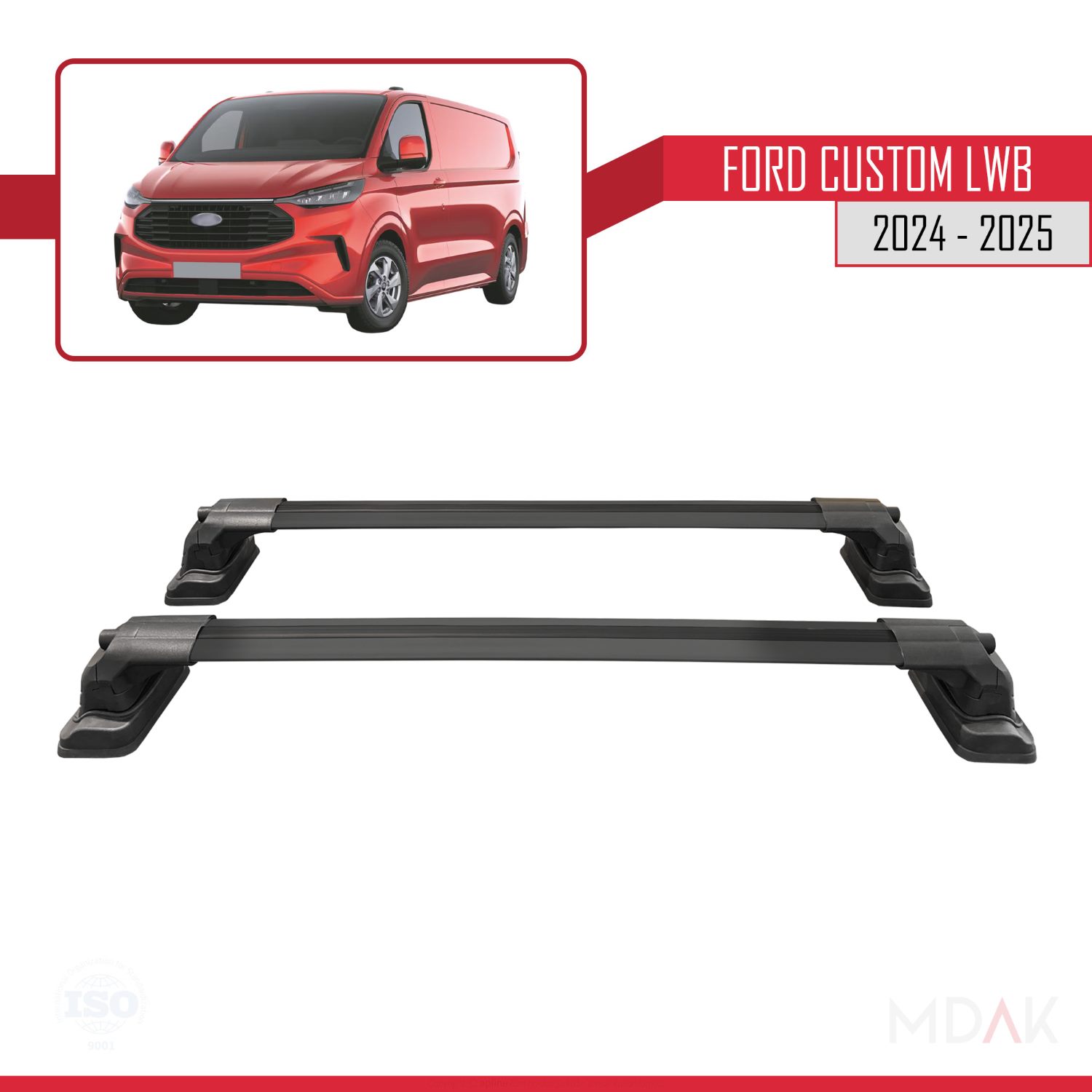 Ford Custom 2024-2025 Arası ile Uyumlu ACE-3 Ara Atkı Tavan Barı Siyah 2 Adet - Görsel 4