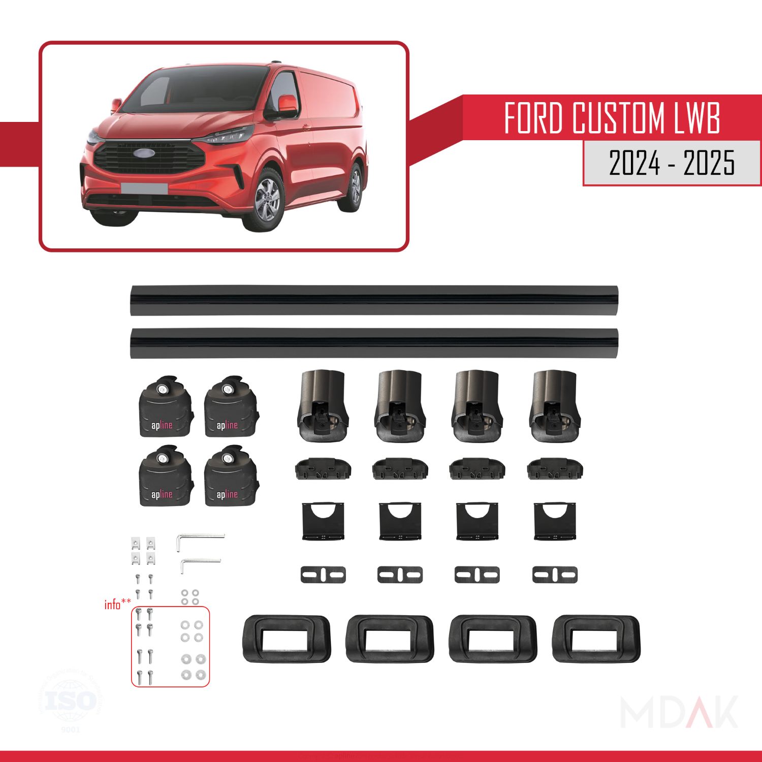 Ford Custom 2024-2025 Arası ile Uyumlu ACE-3 Ara Atkı Tavan Barı Siyah 2 Adet - Görsel 6