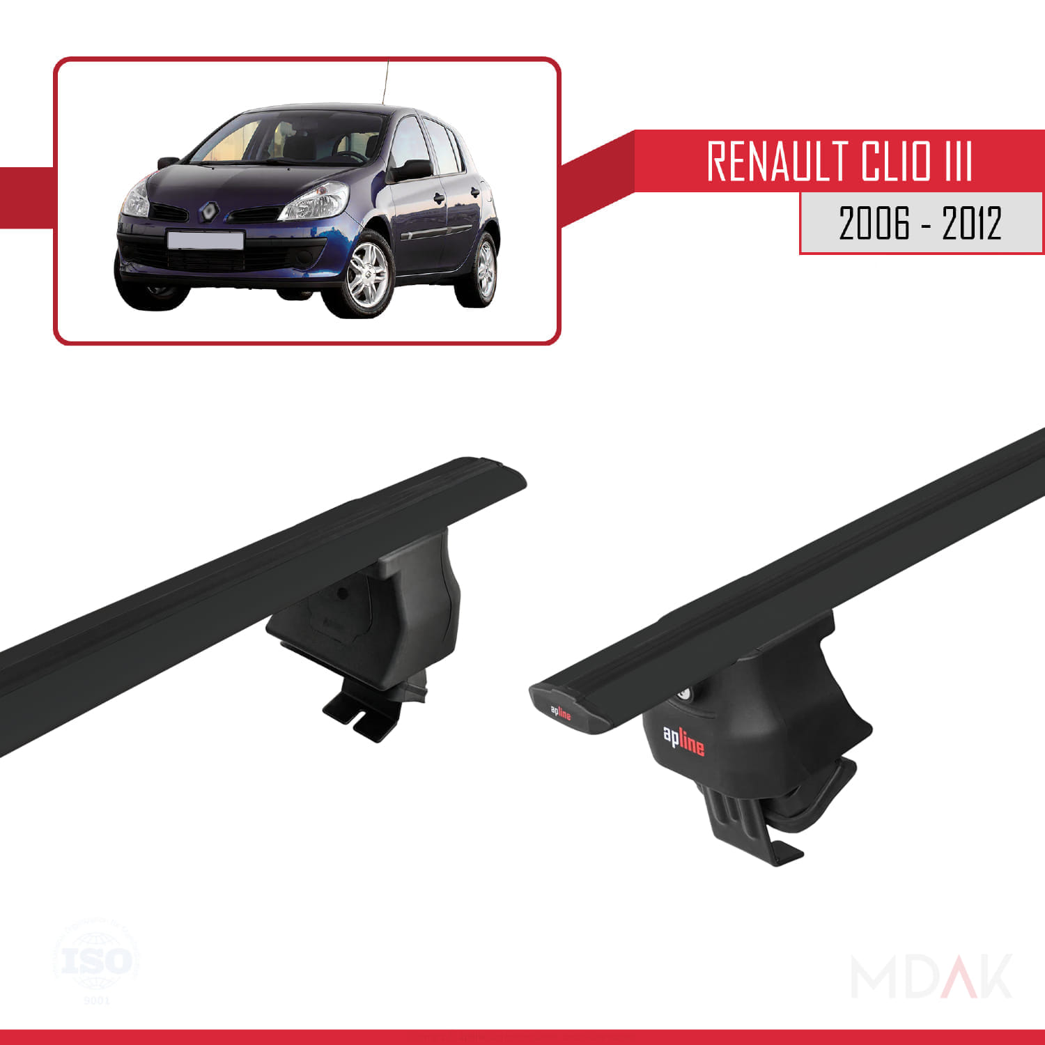 Renault Clio 3 2006-2012 Arası ile Uyumlu ACE-4 Ara Atkı Tavan Barı Siyah 2 Adet - Görsel 5