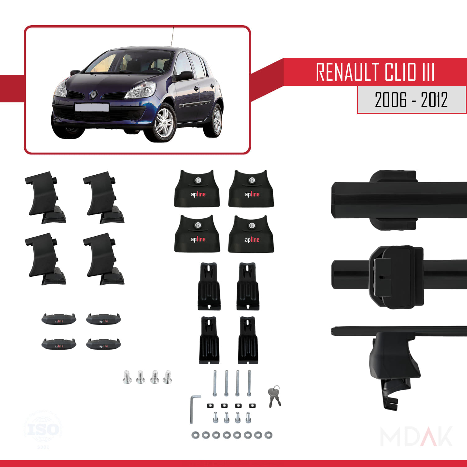 Renault Clio 3 2006-2012 Arası ile Uyumlu ACE-4 Ara Atkı Tavan Barı Siyah 2 Adet - Görsel 6