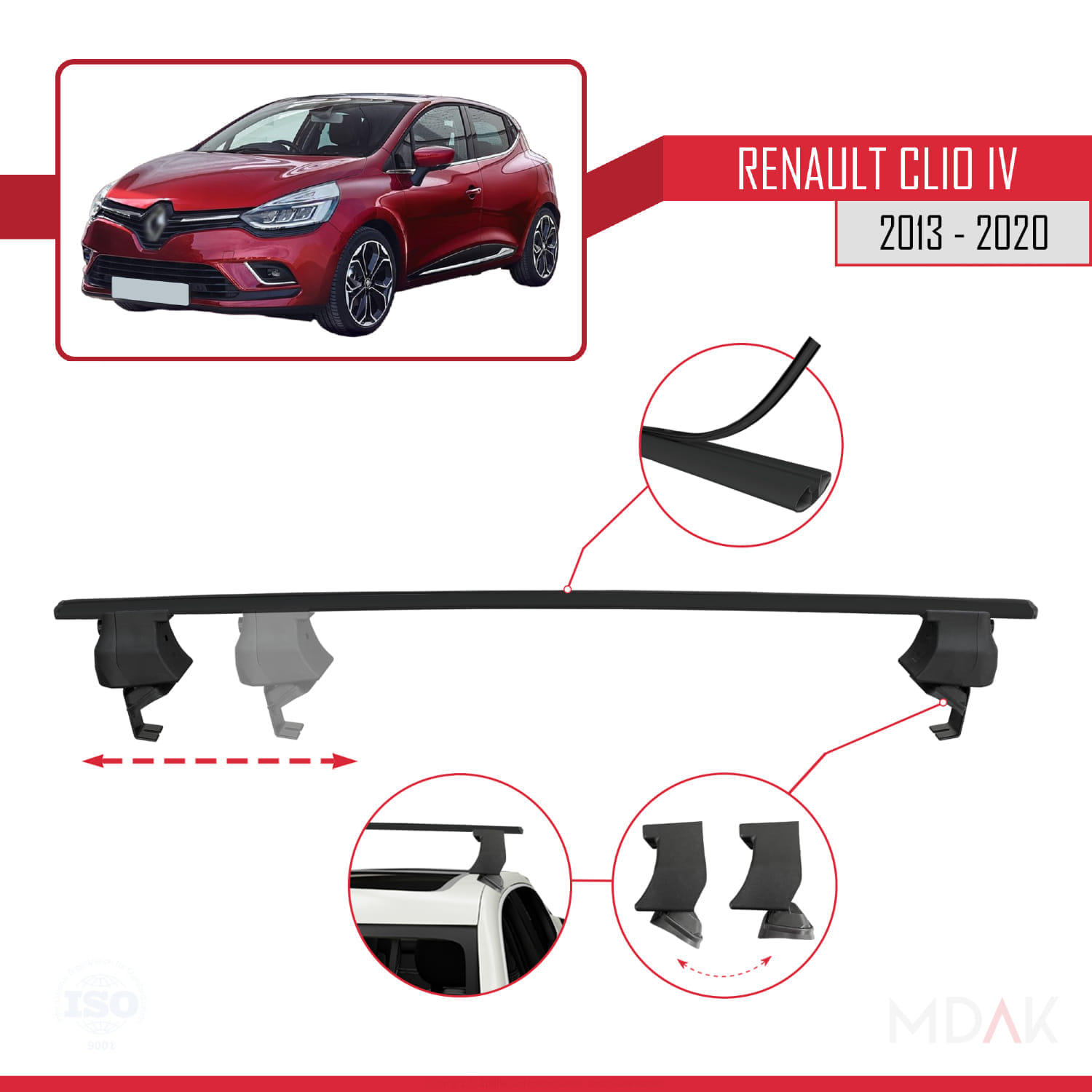 Renault Clio 4 2013-2020 Arası ile Uyumlu ACE-4 Ara Atkı Tavan Barı Siyah 2 Adet - Görsel 4