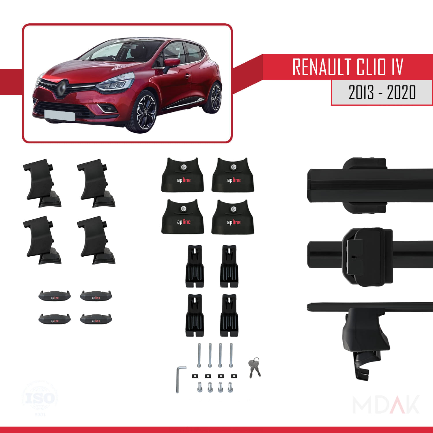Renault Clio 4 2013-2020 Arası ile Uyumlu ACE-4 Ara Atkı Tavan Barı Siyah 2 Adet - Görsel 6