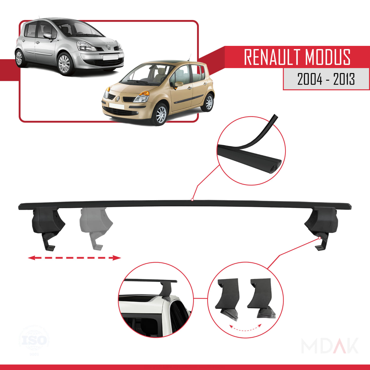 Renault Modus 2004-2013 Arası ile Uyumlu ACE-4 Ara Atkı Tavan Barı Siyah 2 Adet - Görsel 4