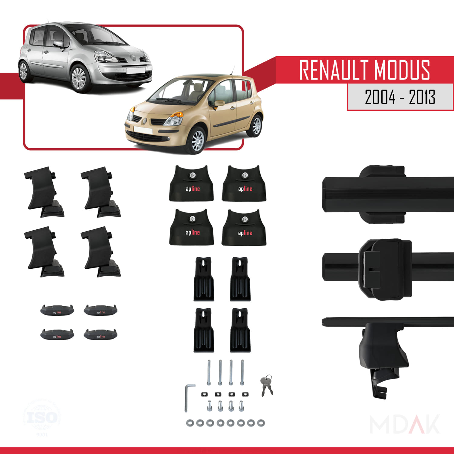 Renault Modus 2004-2013 Arası ile Uyumlu ACE-4 Ara Atkı Tavan Barı Siyah 2 Adet - Görsel 6