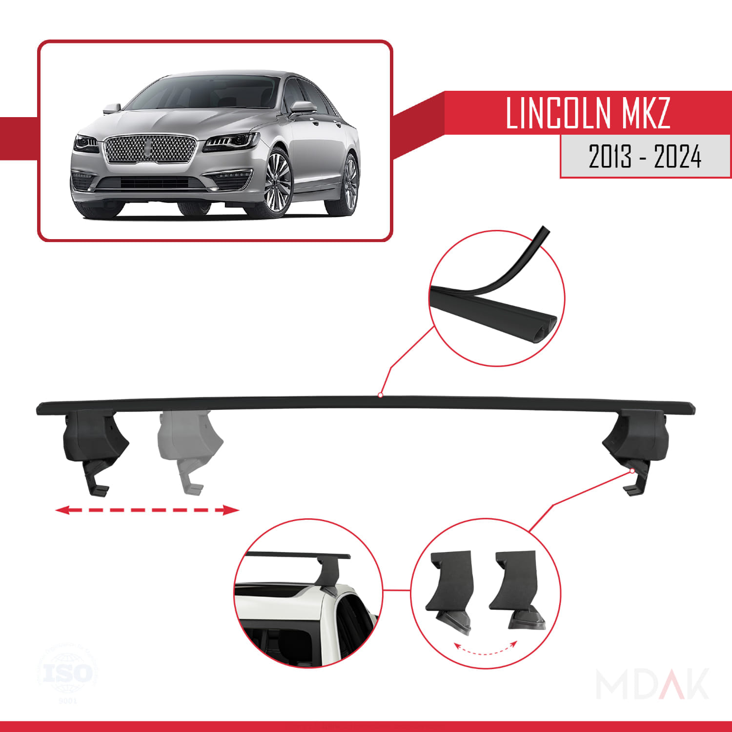 Lincoln MKZ 2 2013 ve Sonrası ile Uyumlu ACE-4 Ara Atkı Tavan Barı Siyah 2 Adet - Görsel 3