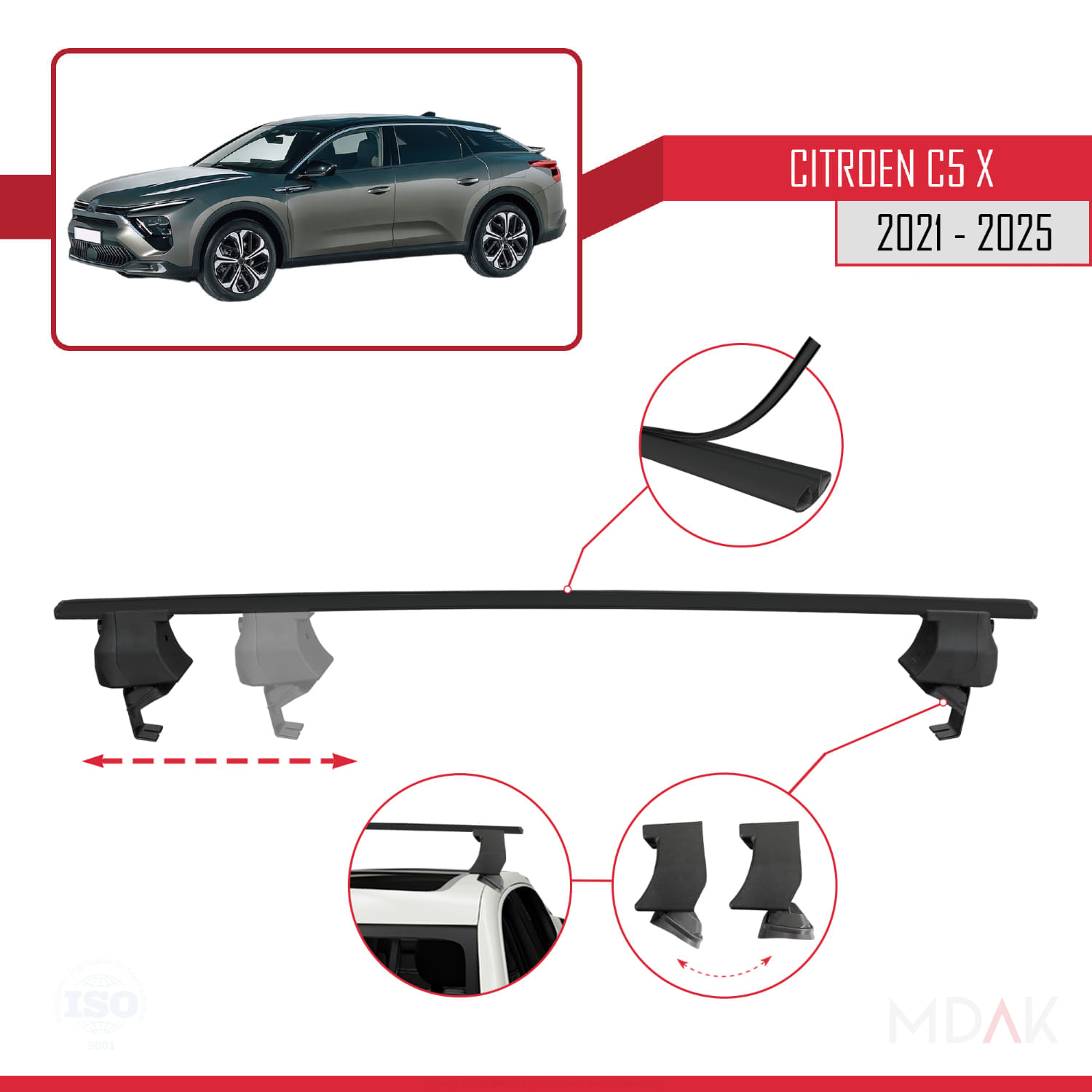 Citroen C5 X (E43) 2021 ve Sonrası ile Uyumlu ACE-4 Ara Atkı Tavan Barı Siyah 2 Adet - Görsel 3