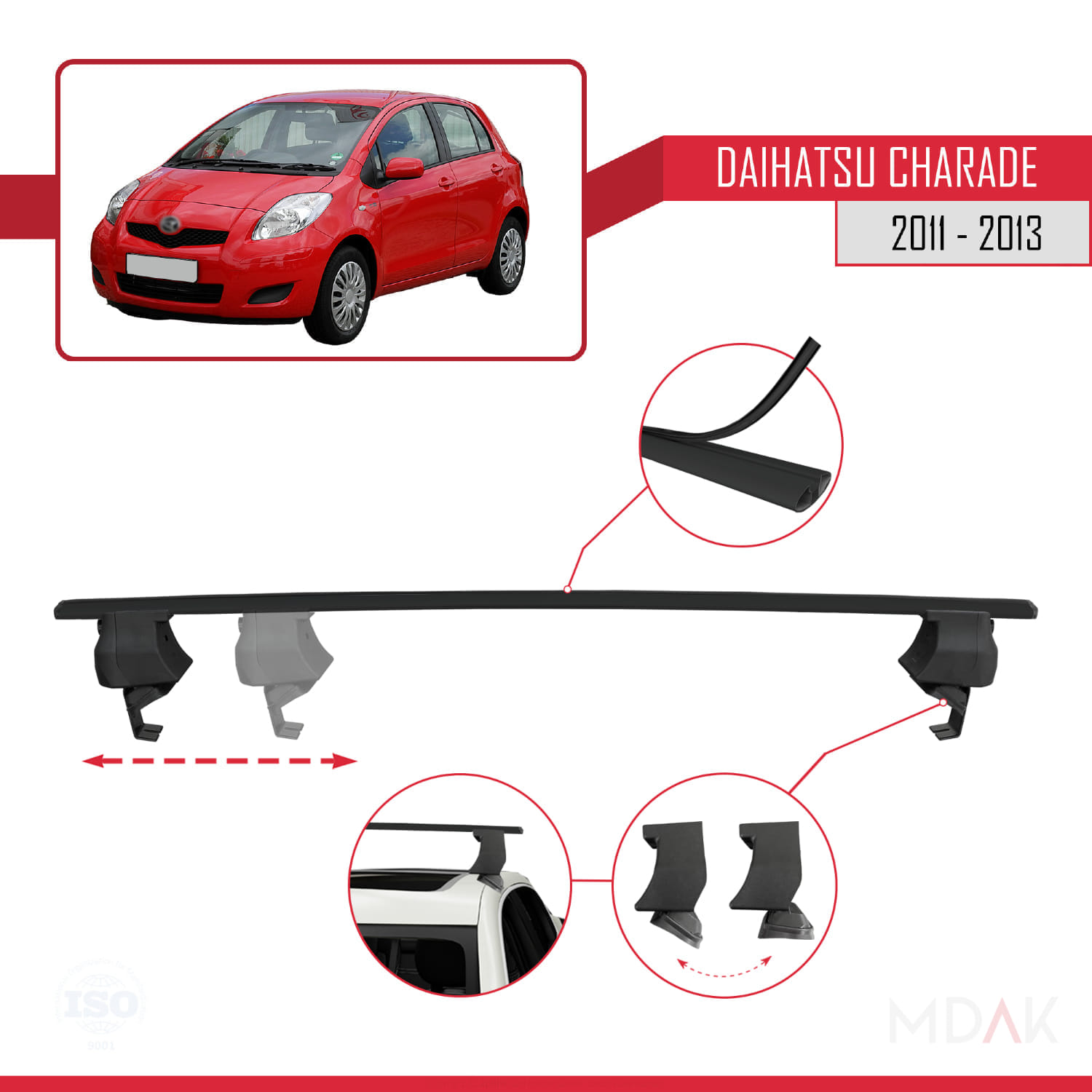 Daihatsu Charade 2011-2013 Arası ile Uyumlu ACE-4 Ara Atkı Tavan Barı Siyah 2 Adet - Görsel 3