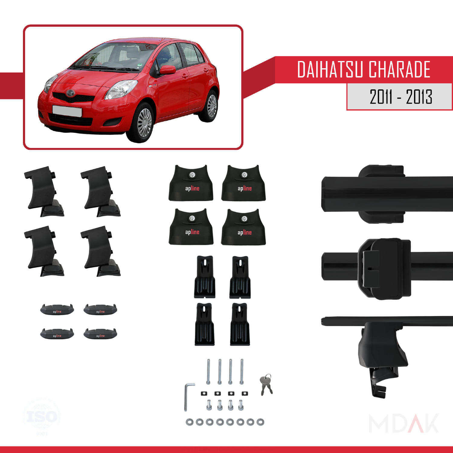 Daihatsu Charade 2011-2013 Arası ile Uyumlu ACE-4 Ara Atkı Tavan Barı Siyah 2 Adet - Görsel 5