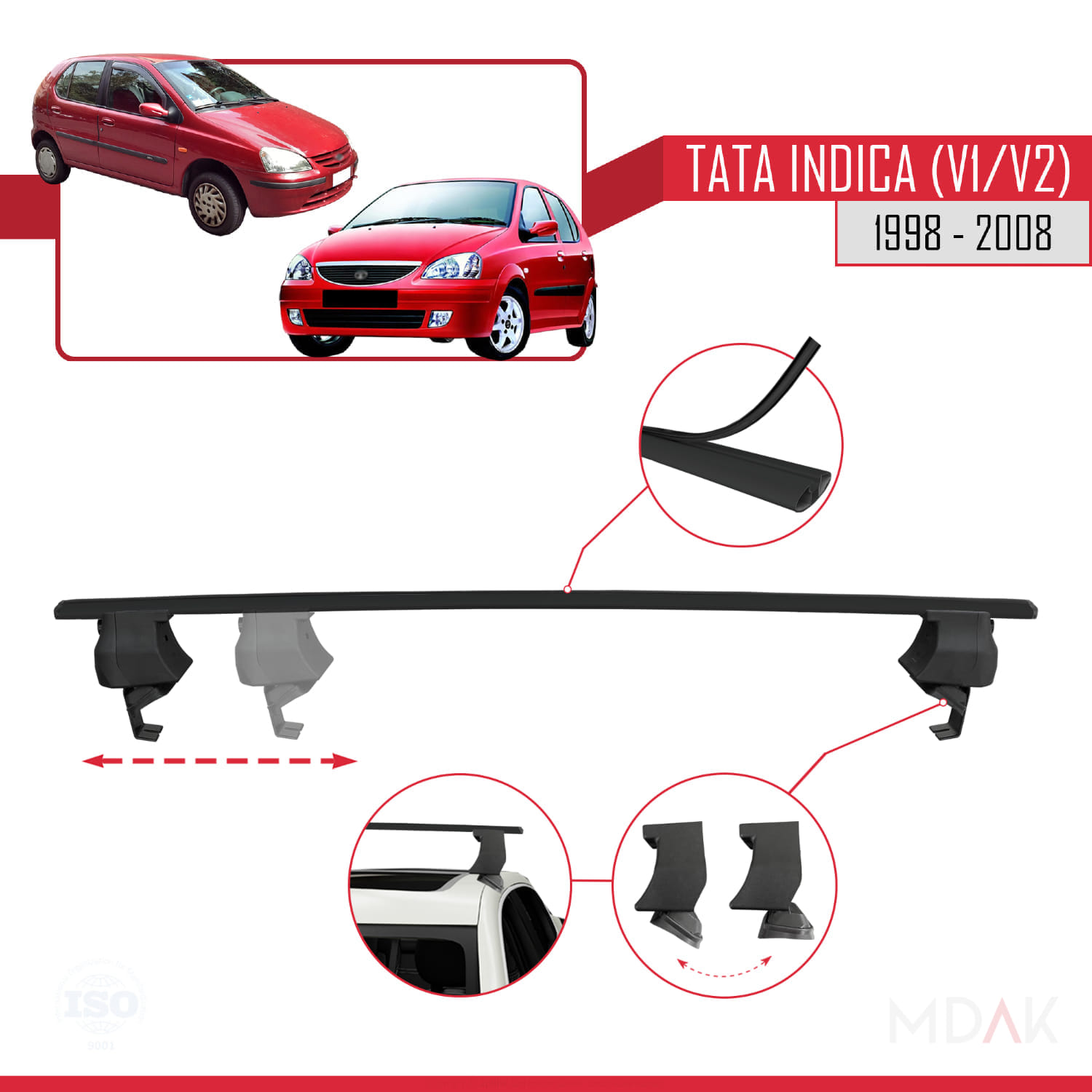 Tata Indica (V1/V2) 1998-2008 Arası ile Uyumlu ACE-4 Ara Atkı Tavan Barı Siyah 2 Adet - Görsel 3