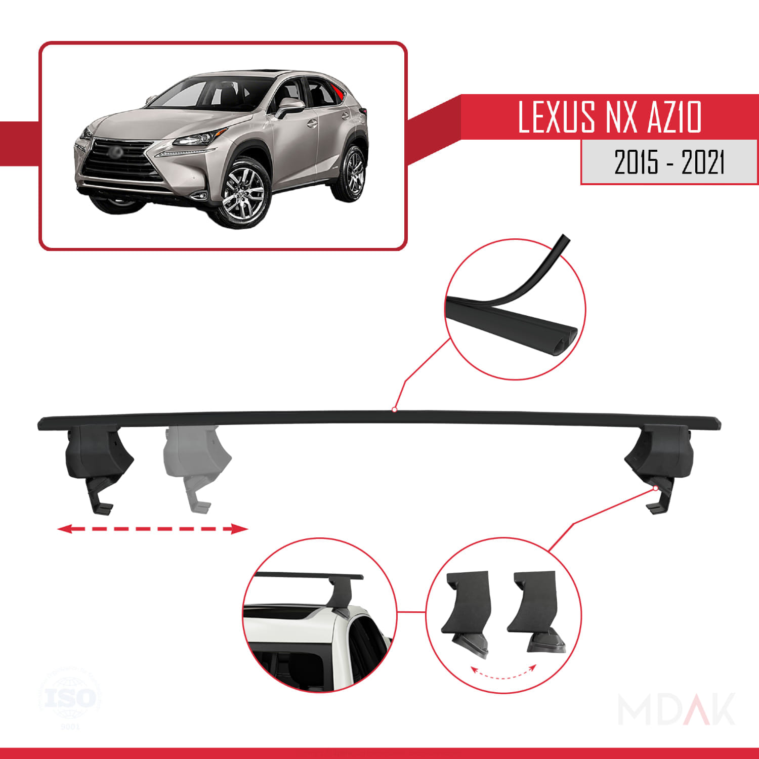Lexus NX (AZ10) 2015-2021 Arası ile Uyumlu ACE-4 Ara Atkı Tavan Barı Siyah 2 Adet - Görsel 3