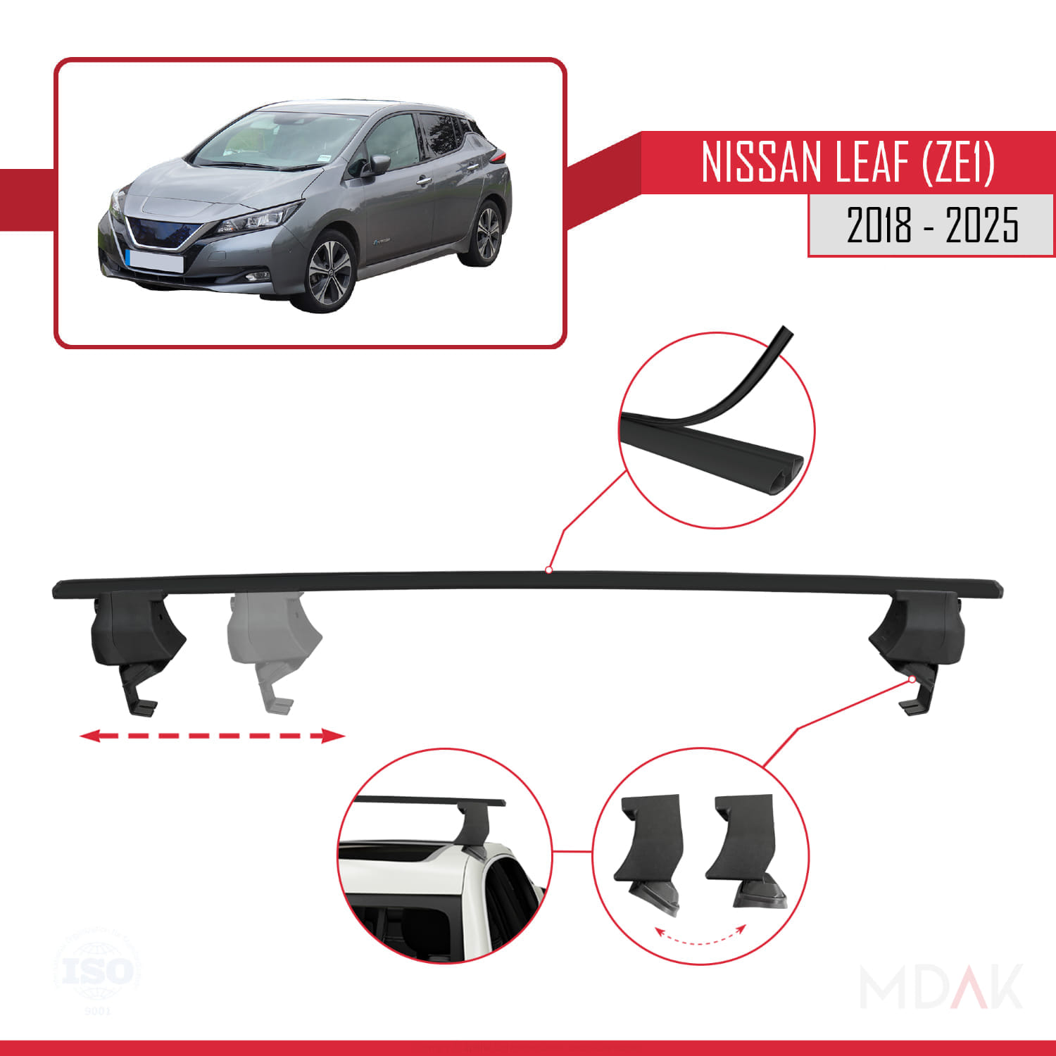 Nissan Leaf 2 (ZE1) 2018 ve Sonrası ile Uyumlu ACE-4 Ara Atkı Tavan Barı Siyah 2 Adet - Görsel 3