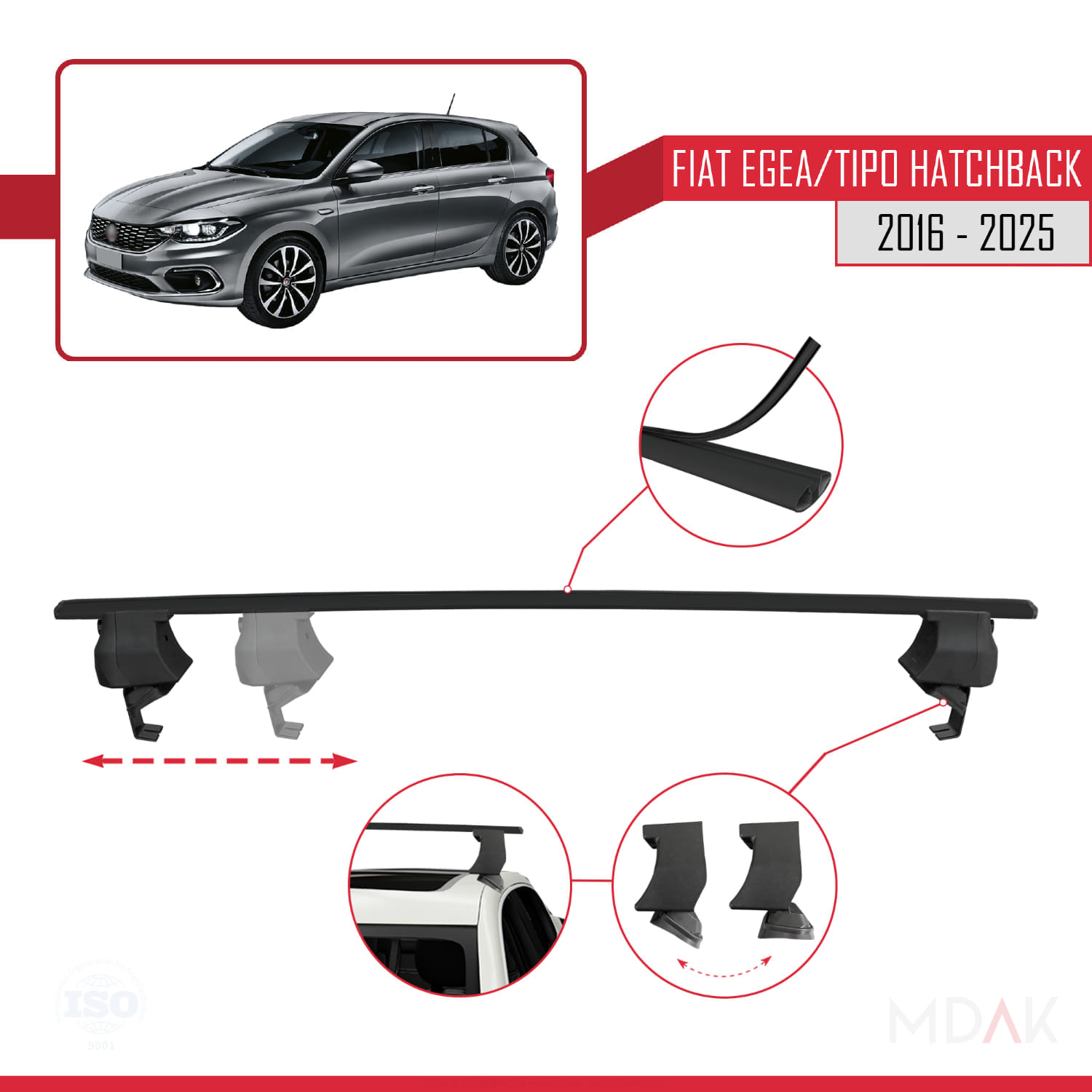 Fiat Egea HB 2016 ve Sonrası ile Uyumlu ACE-4 Ara Atkı Tavan Barı Siyah 2 Adet - Görsel 3