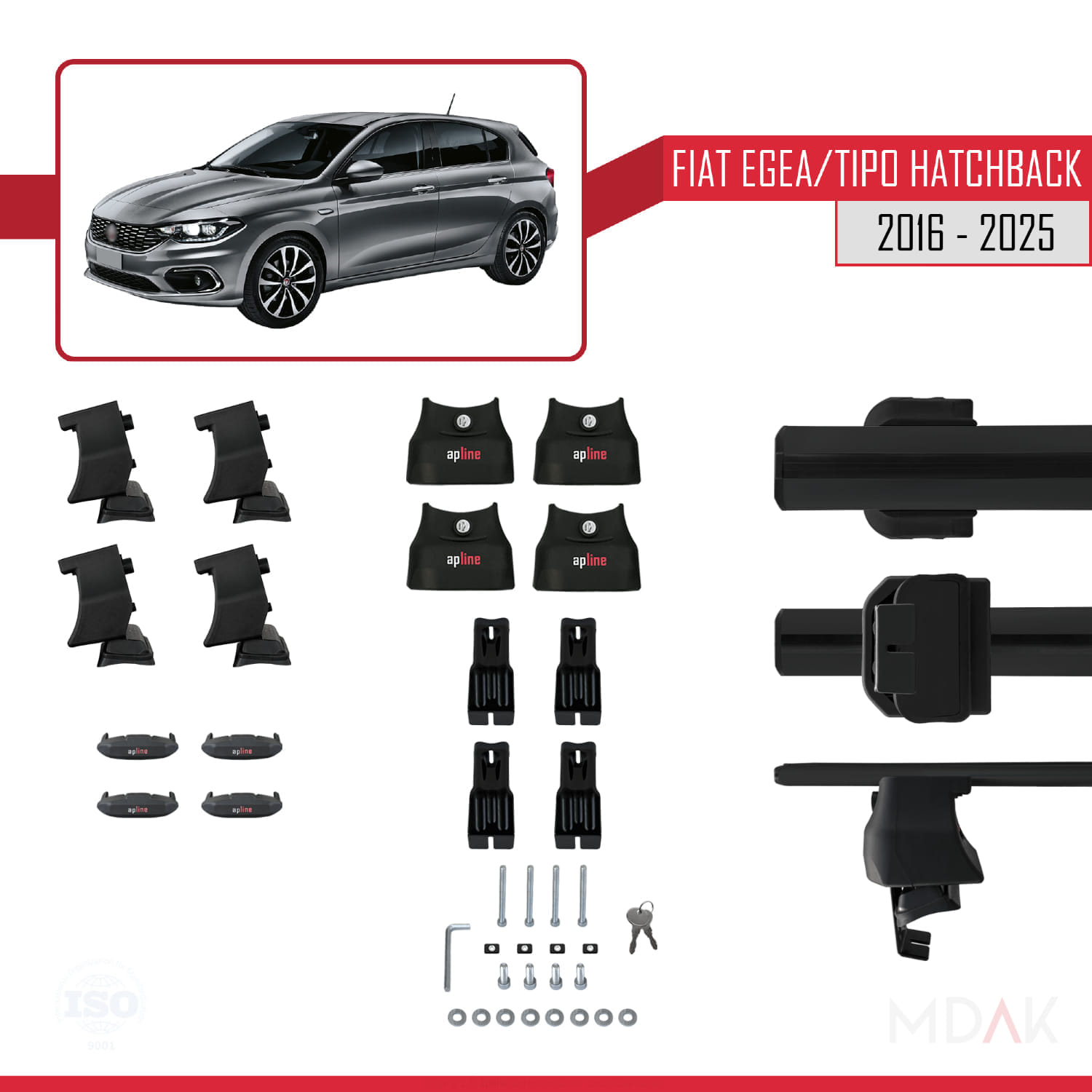 Fiat Egea HB 2016 ve Sonrası ile Uyumlu ACE-4 Ara Atkı Tavan Barı Siyah 2 Adet - Görsel 5