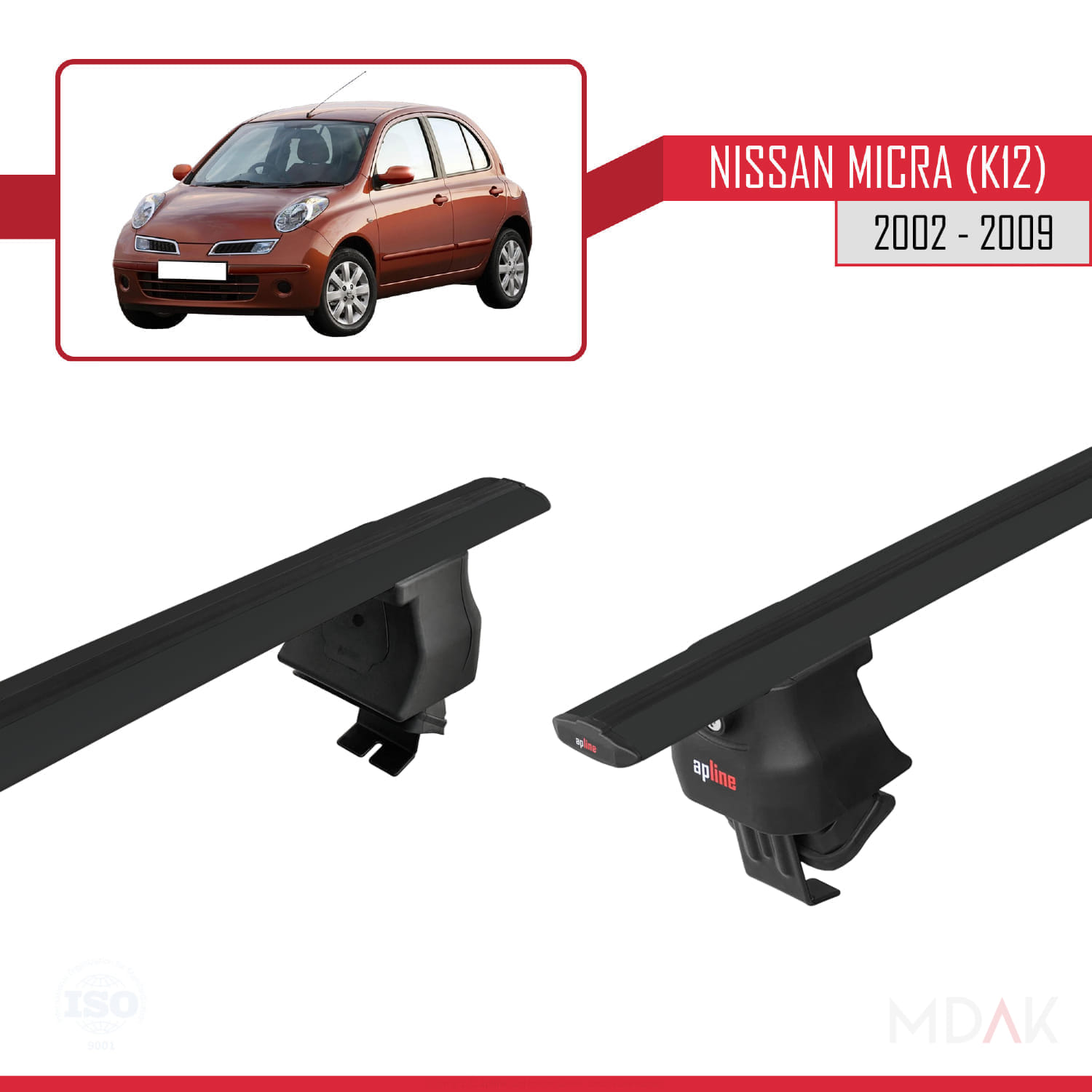 Nissan Micra 3 (K12) 2002-2009 Arası ile Uyumlu ACE-4 Ara Atkı Tavan Barı Siyah 2 Adet - Görsel 4