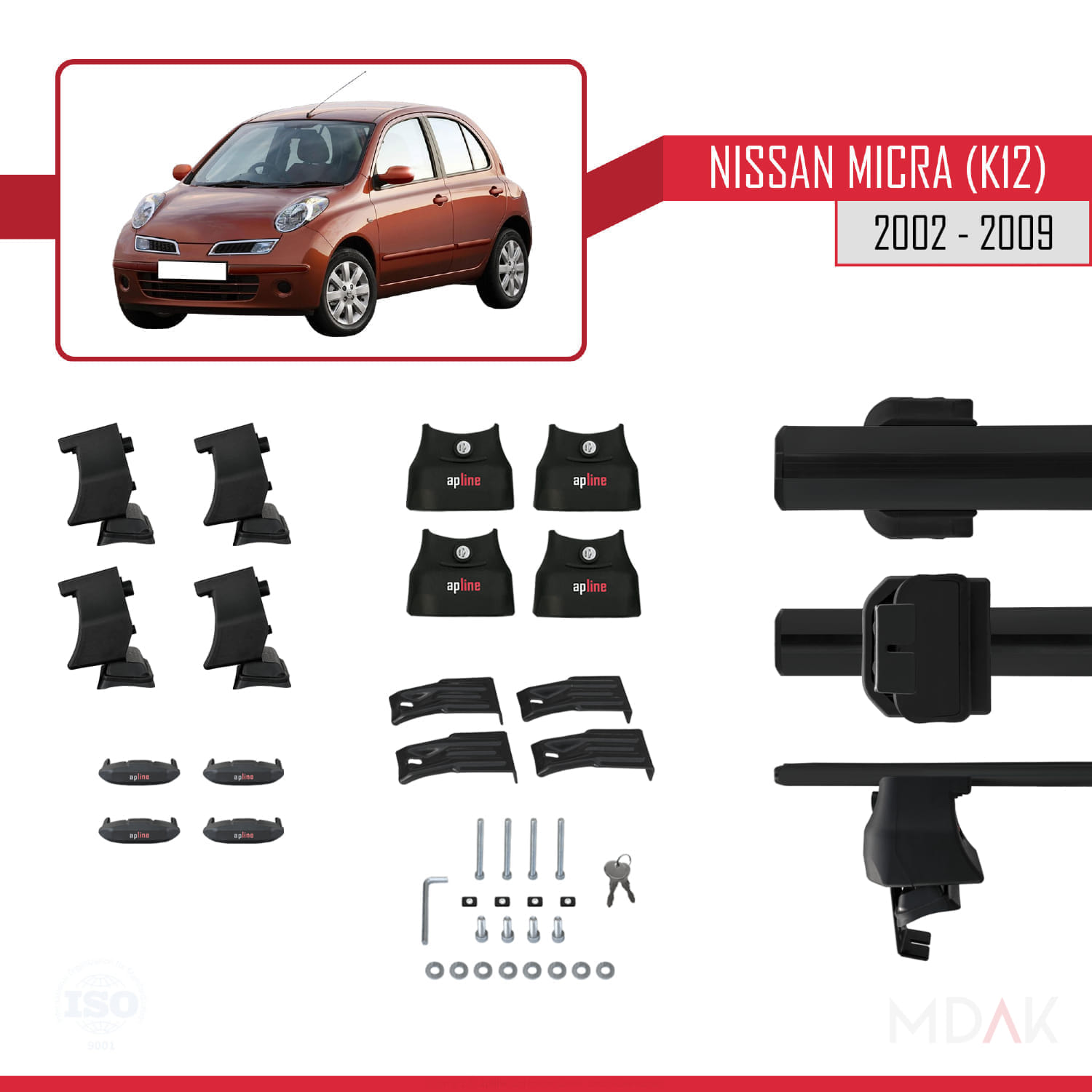 Nissan Micra 3 (K12) 2002-2009 Arası ile Uyumlu ACE-4 Ara Atkı Tavan Barı Siyah 2 Adet - Görsel 5