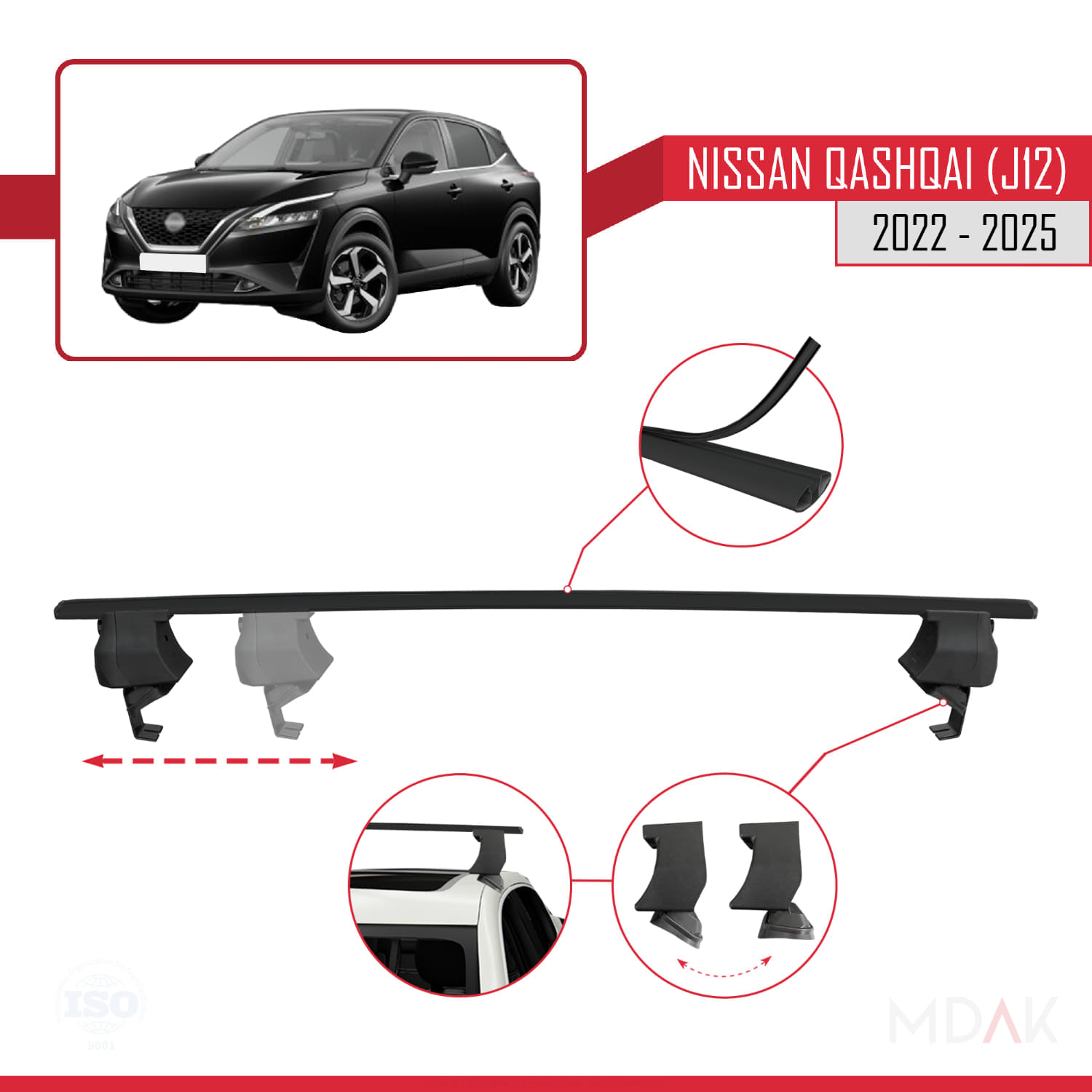 Nissan Qashqai 3 (J12) 2022 ve Sonrası ile Uyumlu ACE-4 Ara Atkı Tavan Barı Siyah 2 Adet - Görsel 3