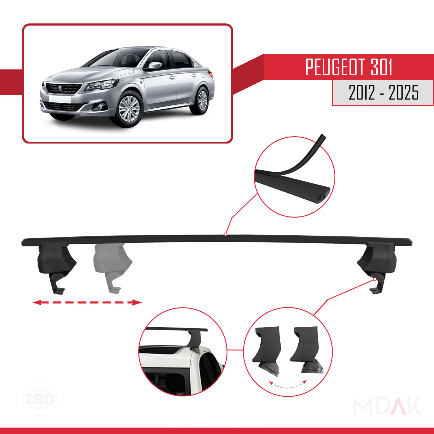 Peugeot 301 2012 ve Sonrası ile Uyumlu ACE-4 Ara Atkı Tavan Barı Siyah 2 Adet - Görsel 3
