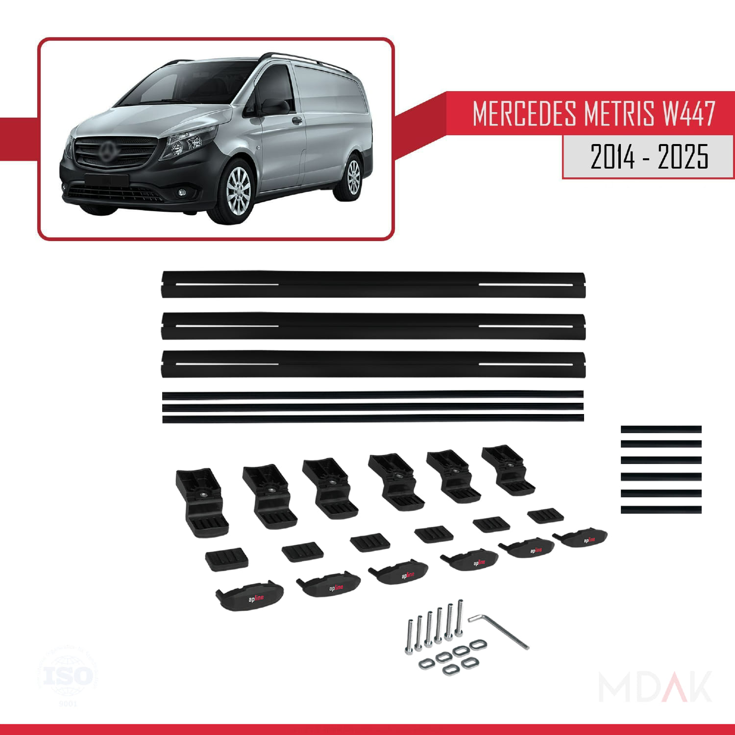 Mercedes Metris (W447) 2014 ve Sonrası ile Uyumlu BASIC Model Ara Atkı Tavan Barı Siyah 3 Adet - Görsel 6
