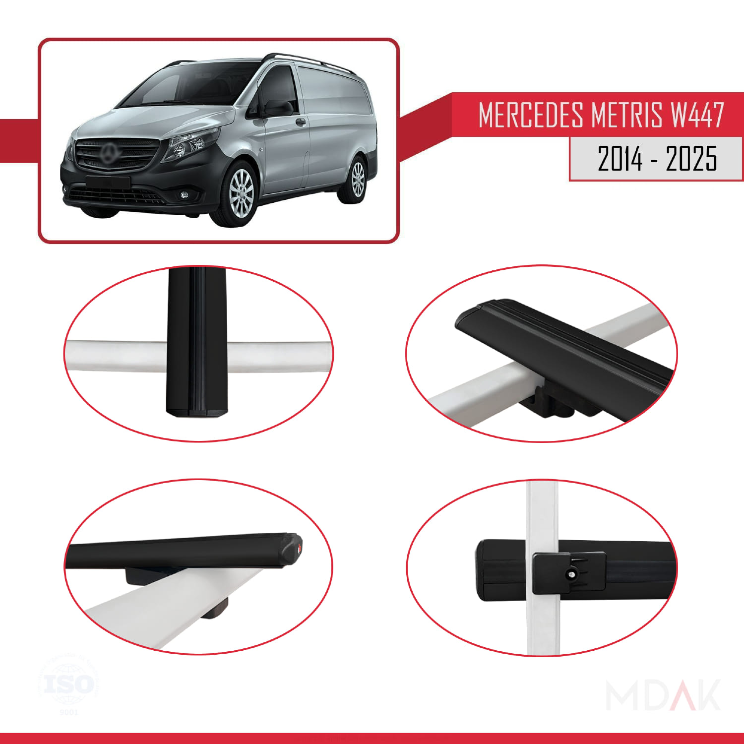 Mercedes Metris (W447) 2014 ve Sonrası ile Uyumlu BASIC Model Ara Atkı Tavan Barı Siyah 3 Adet - Görsel 4