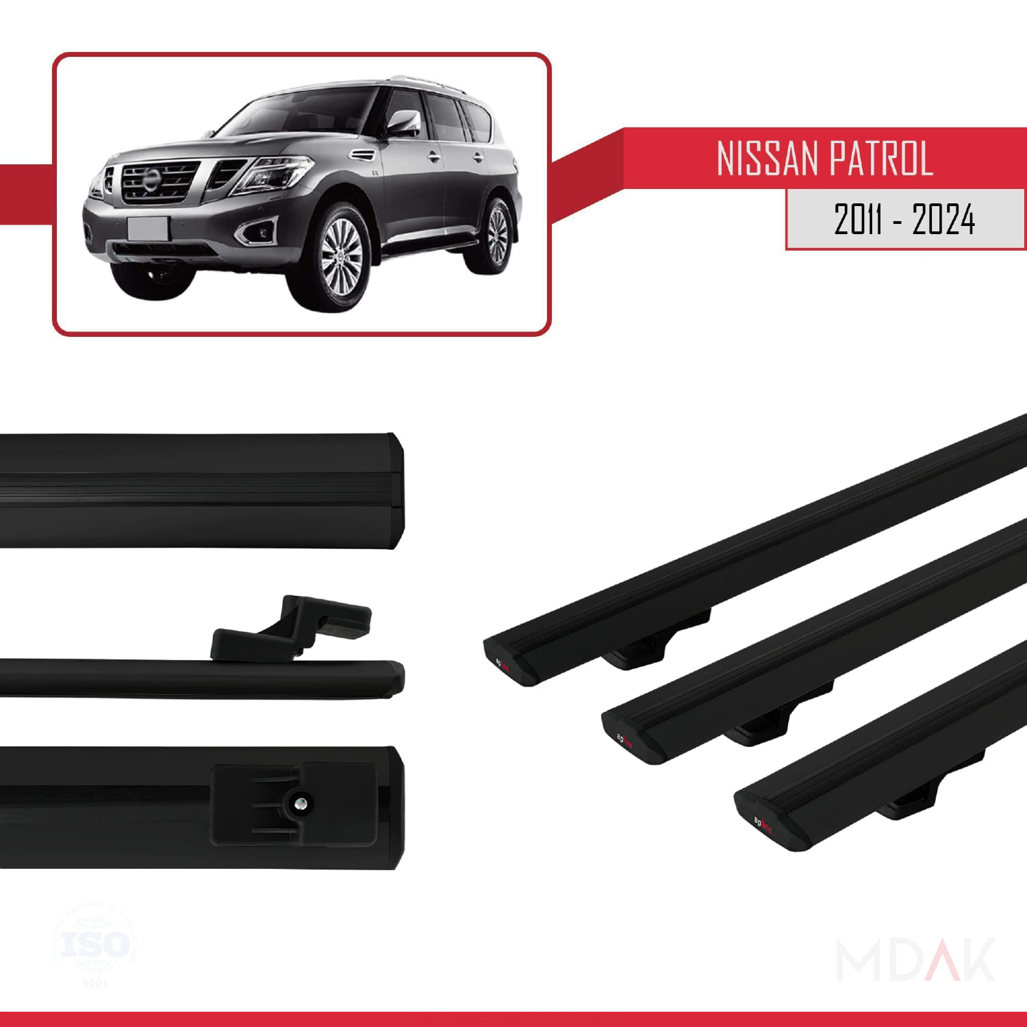 Nissan Patrol 6 (Y62) 2011-2024 Arası ile Uyumlu BASIC Model Ara Atkı Tavan Barı Siyah 3 Adet - Görsel 3