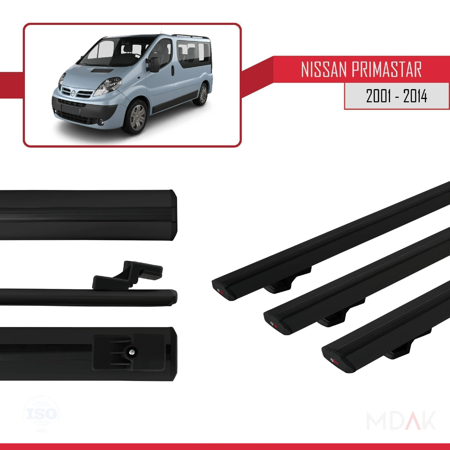 Nissan Primastar 2001-2014 Arası ile Uyumlu BASIC Model Ara Atkı Tavan Barı Siyah 3 Adet - Görsel 3
