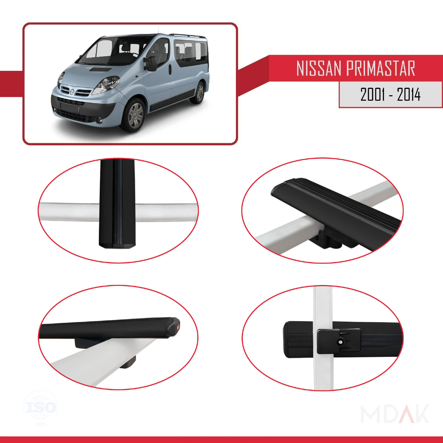 Nissan Primastar 2001-2014 Arası ile Uyumlu BASIC Model Ara Atkı Tavan Barı Siyah 3 Adet - Görsel 4