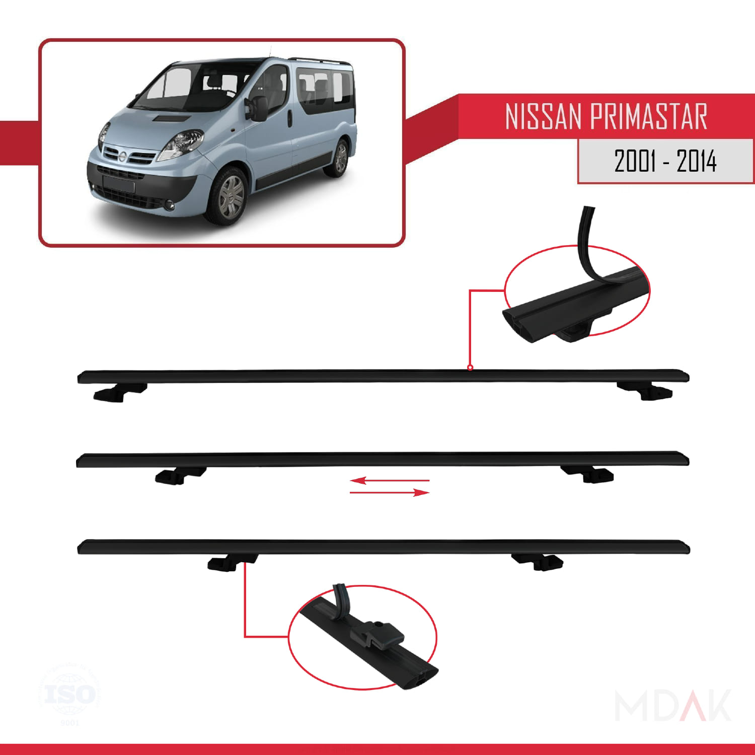 Nissan Primastar 2001-2014 Arası ile Uyumlu BASIC Model Ara Atkı Tavan Barı Siyah 3 Adet - Görsel 5