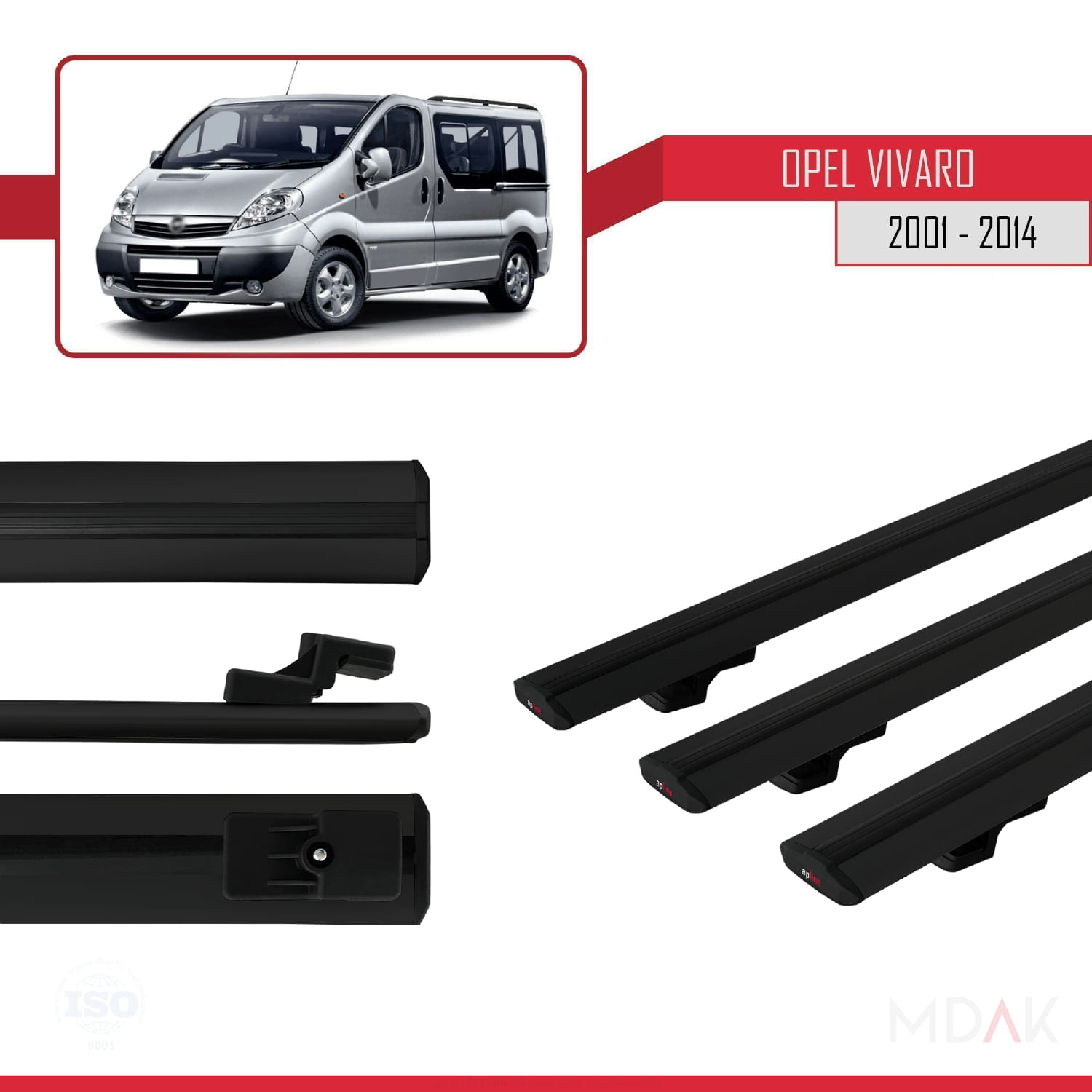 Opel Vivaro A 2001-2014 Arası ile Uyumlu BASIC Model Ara Atkı Tavan Barı Siyah 3 Adet - Görsel 3