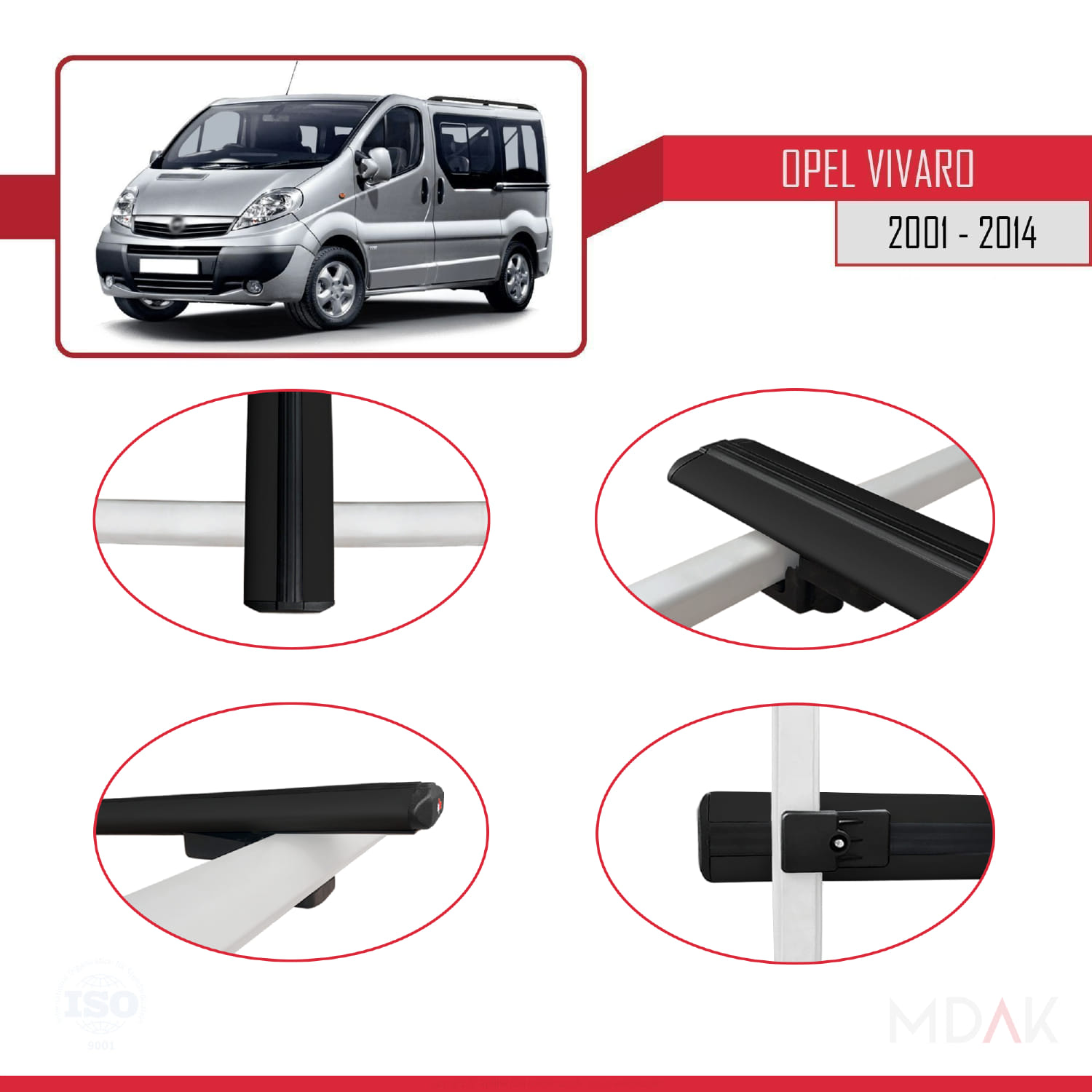 Opel Vivaro A 2001-2014 Arası ile Uyumlu BASIC Model Ara Atkı Tavan Barı Siyah 3 Adet - Görsel 4